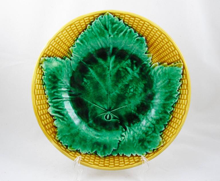 19th C. Josiah Wedgwood Basket Weave and Leaf Green/Yellow Ochre