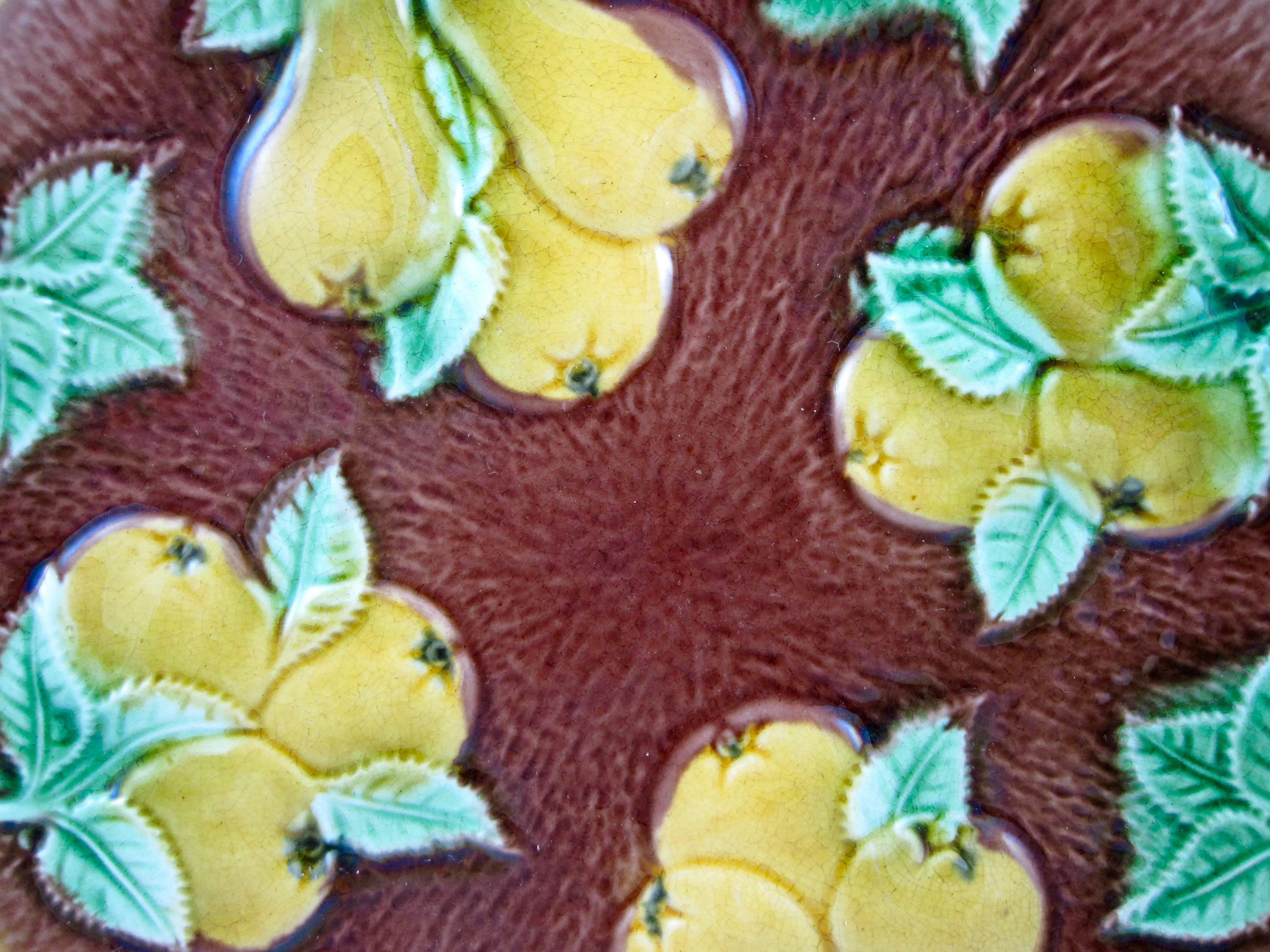 Aesthetic Movement 19th Century, English Majolica Rustic Yellow Pears on Bark Plate