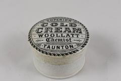 Staffordshire Transfer Printed Pot & Lid, Woollatt Superior Cold Cream