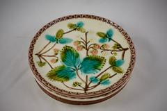 Aesthetic Movement Majolica Strawberry Pattern Dessert Plates, Set of Four