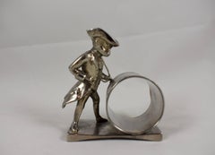 Silver Victorian Era Aesthetic Movement Figural Napkin Ring, Colonial Monkey