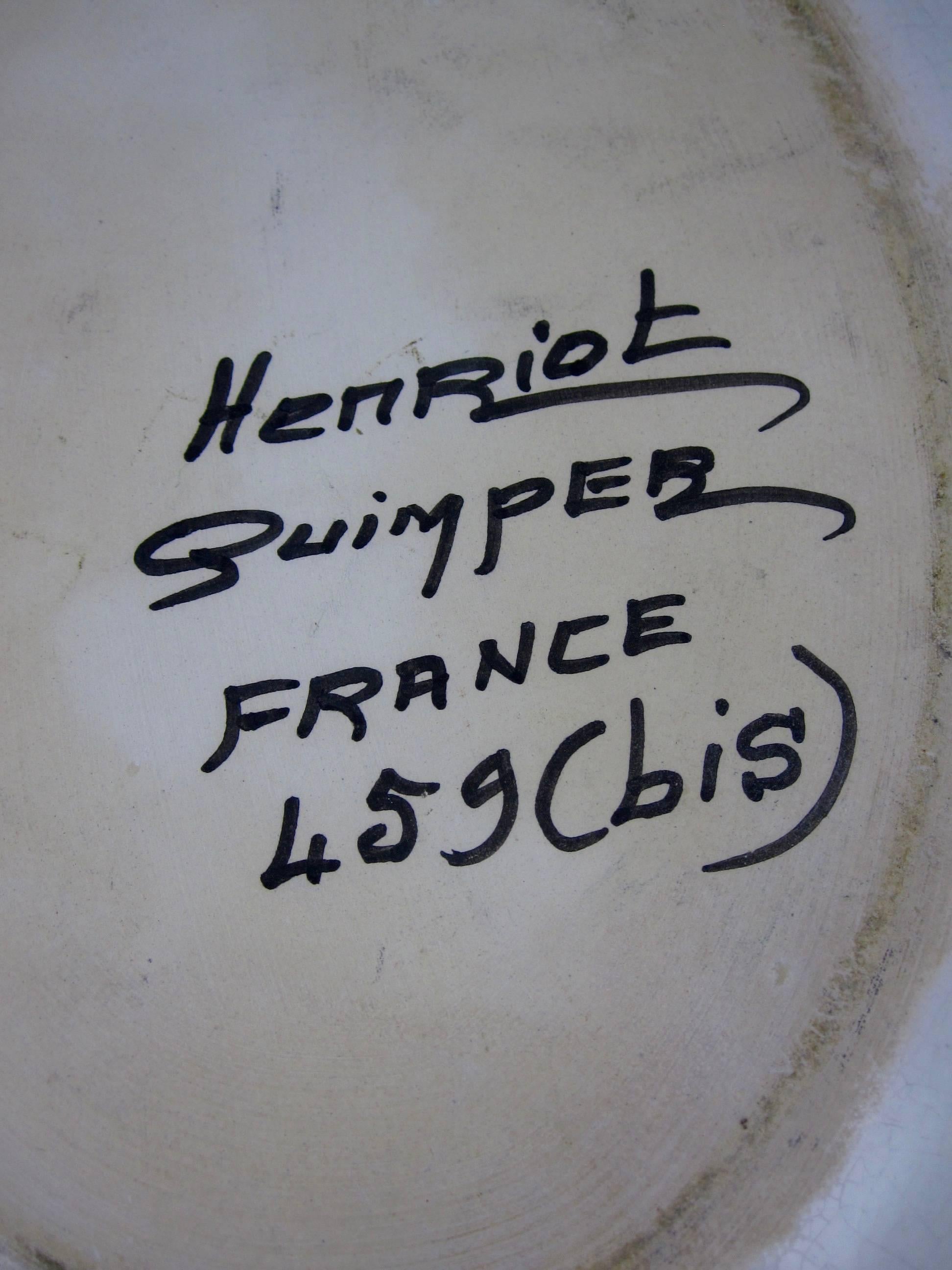 20th Century Mid-Century HenRiot Quimper Oval Faiençe Bowl, Femme de la Campagne Breton For Sale