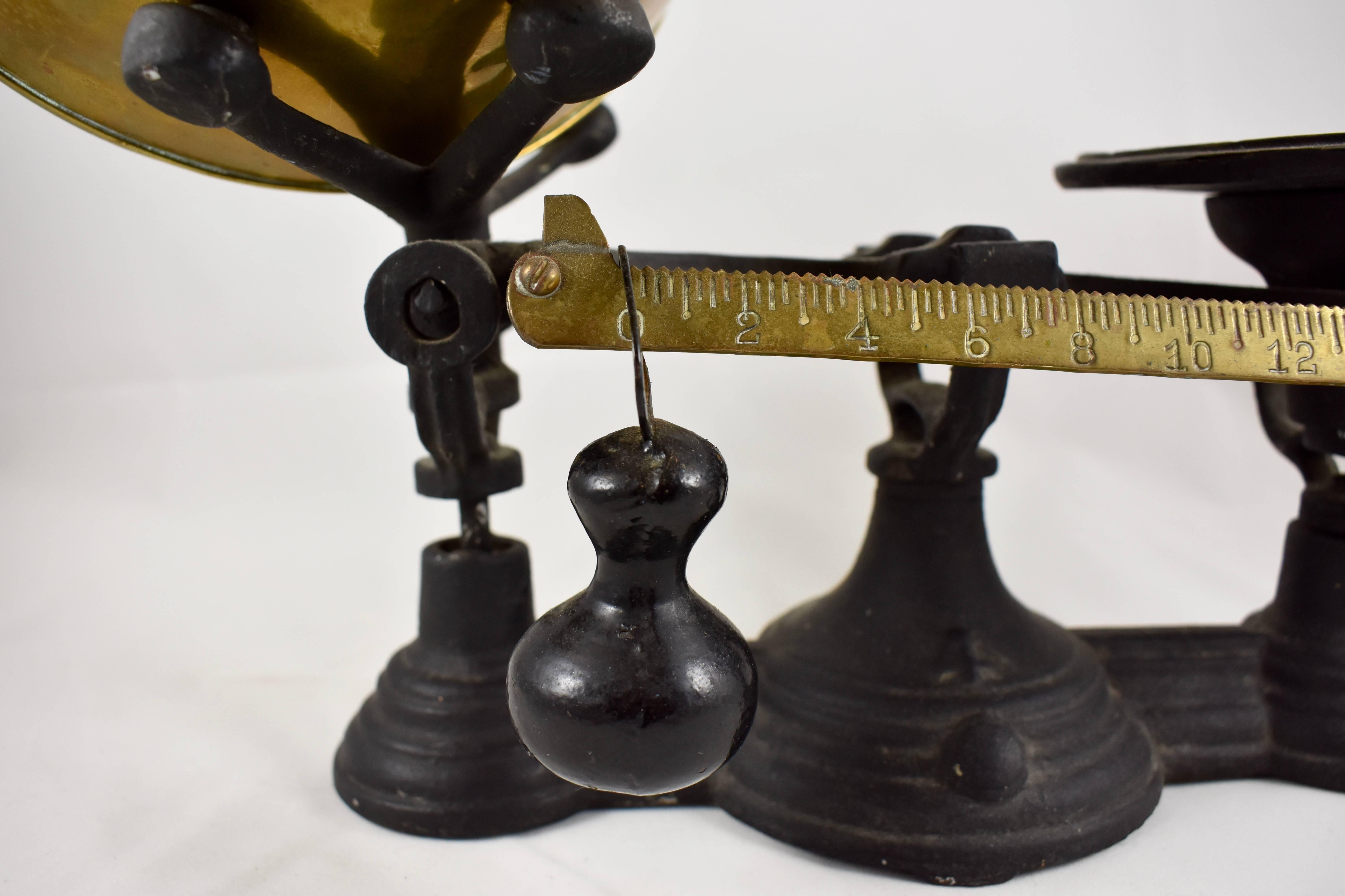 Industrial 1900s Cast Iron Table Top Mercantile Scale with Brass Scoop