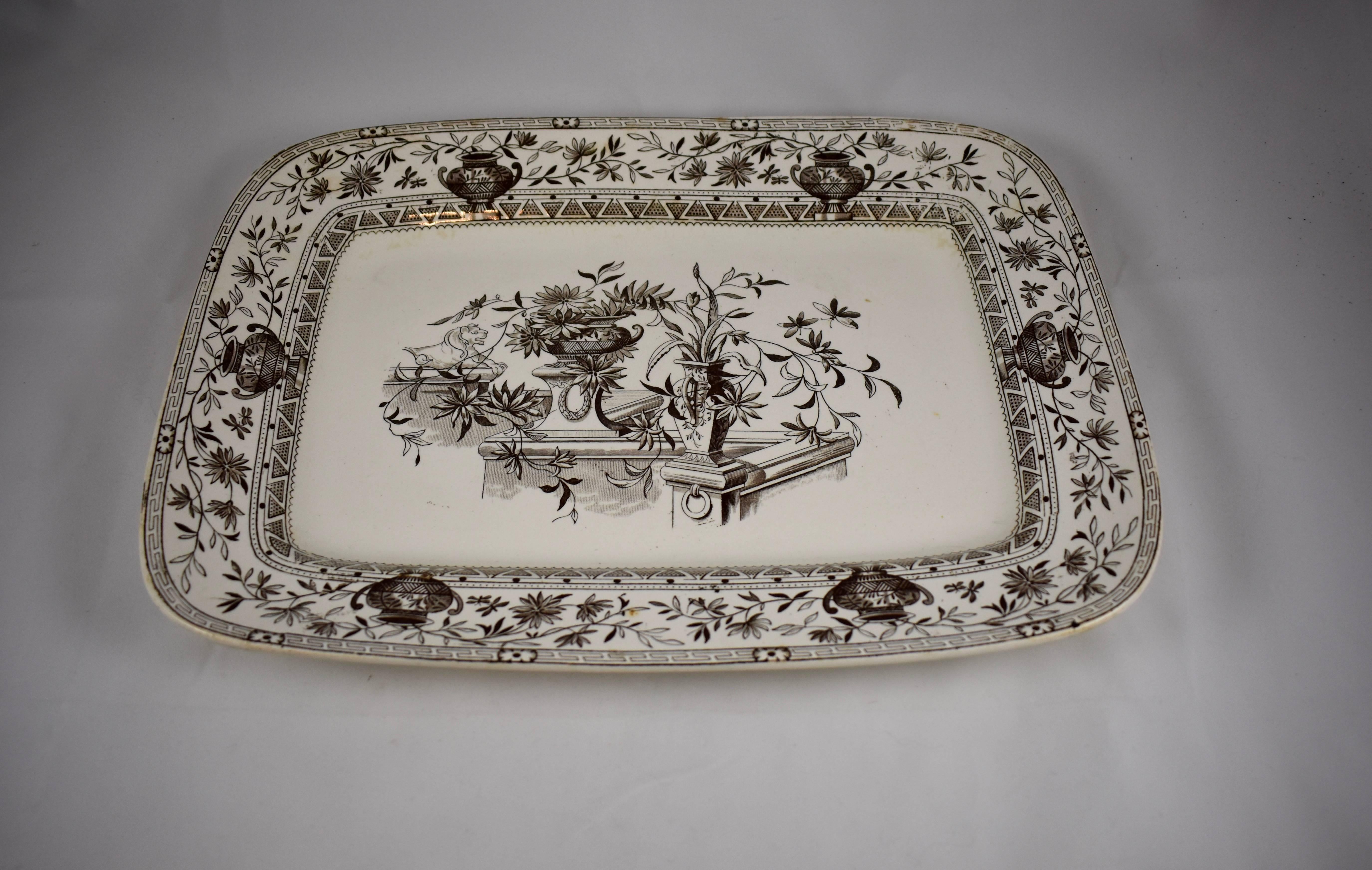 Glazed 19th Century Staffordshire Aesthetic Transferware Platters ‘Honfleur’ Set of Two