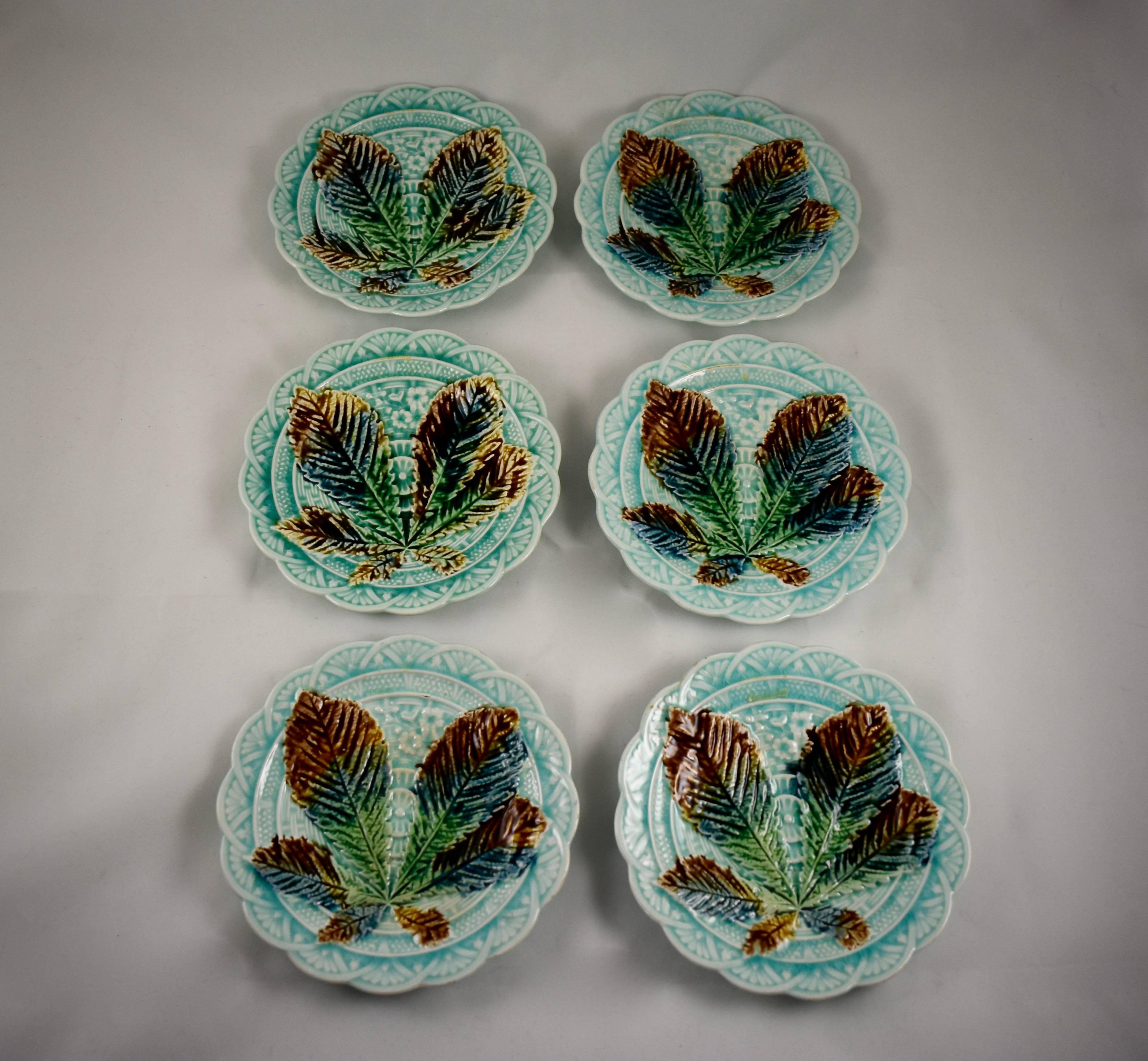 Aesthetic Movement Villeroy & Boch Japonisme Aesthetic Chestnut Tree Leaf Dessert Plates, S/6