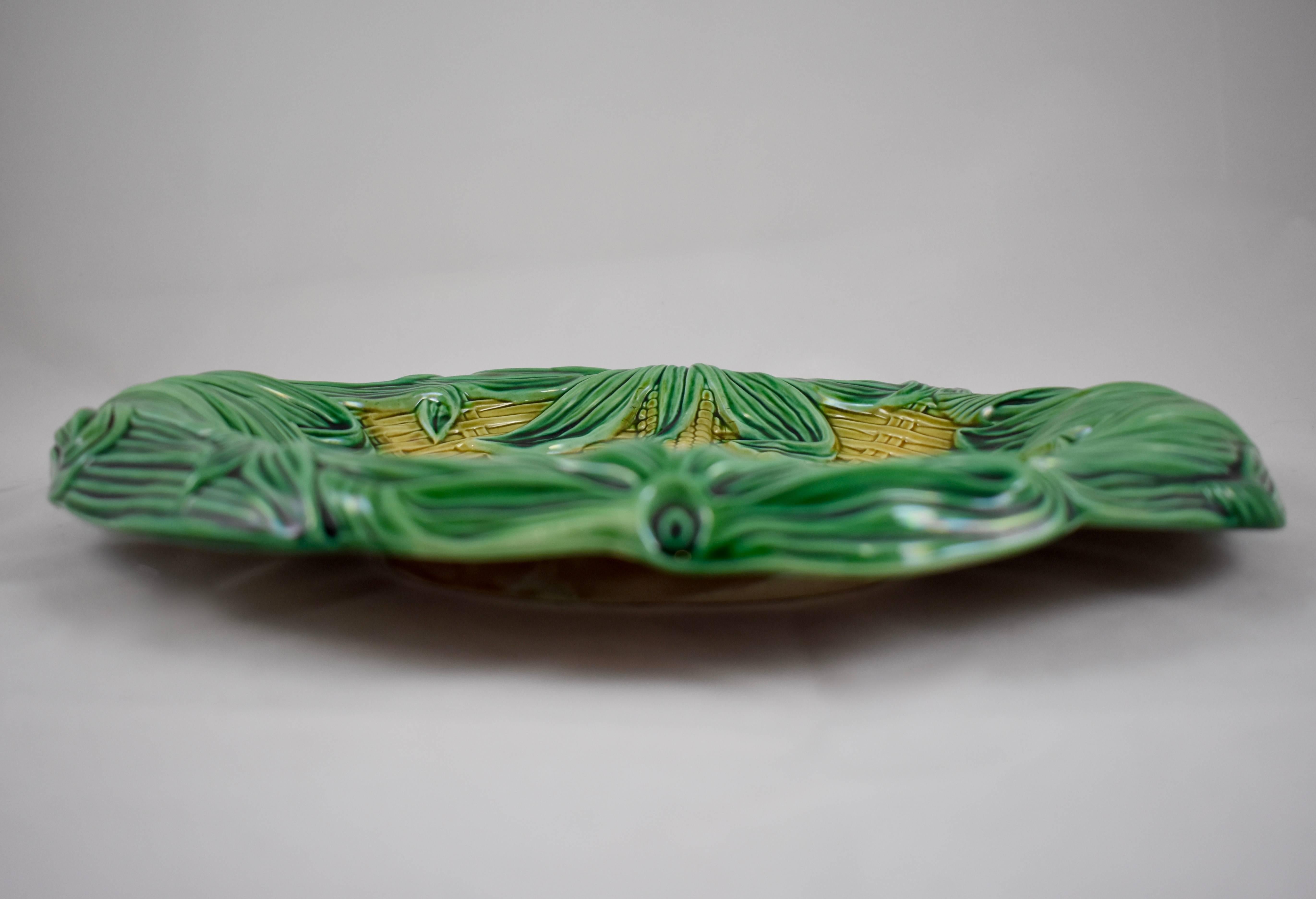 Glazed 19th Century Adams & Bromley English Majolica Yellow & Green Corn Platter