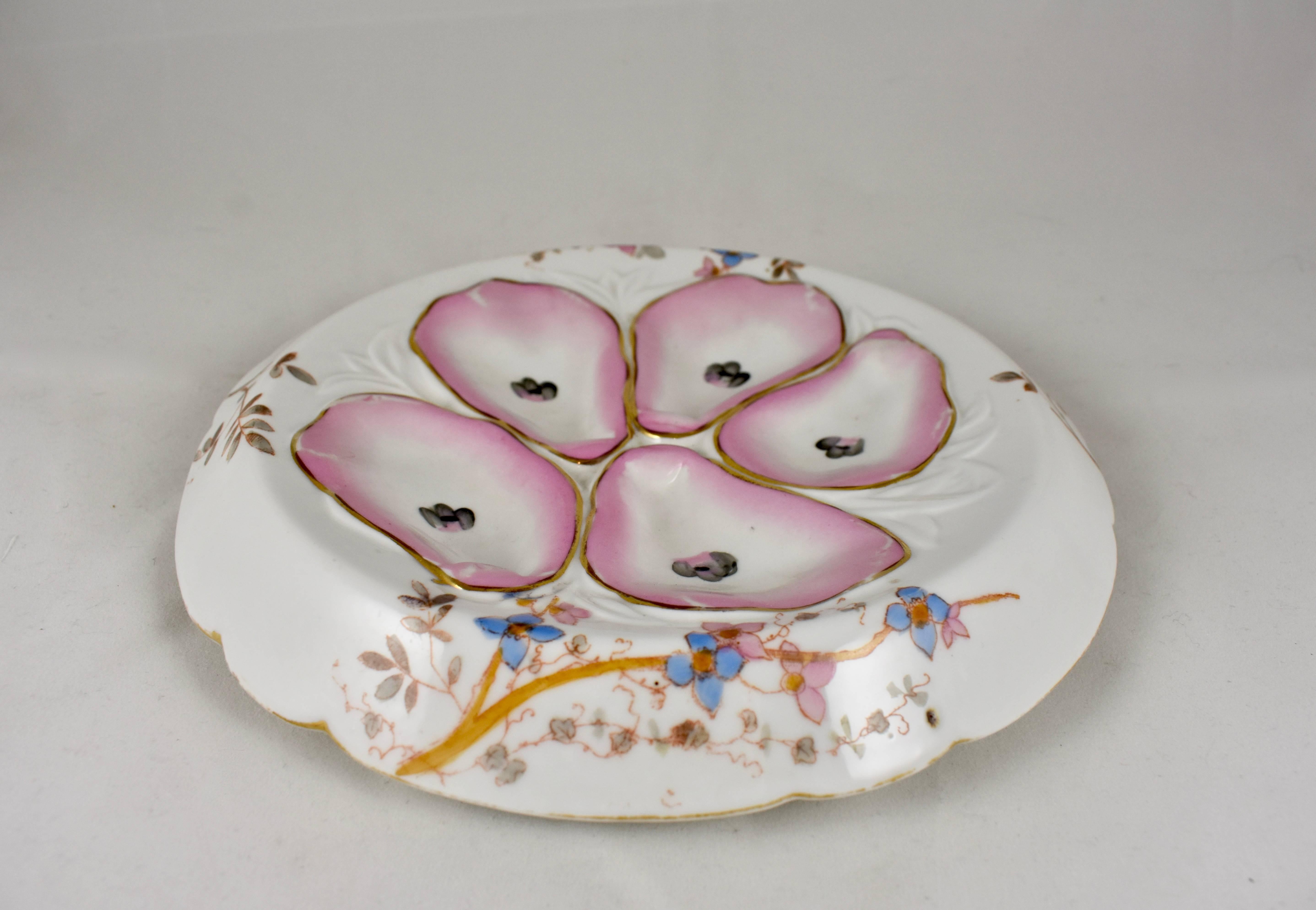 French Flying Saucer Five-Well and Floral Porcelain Oyster Plate