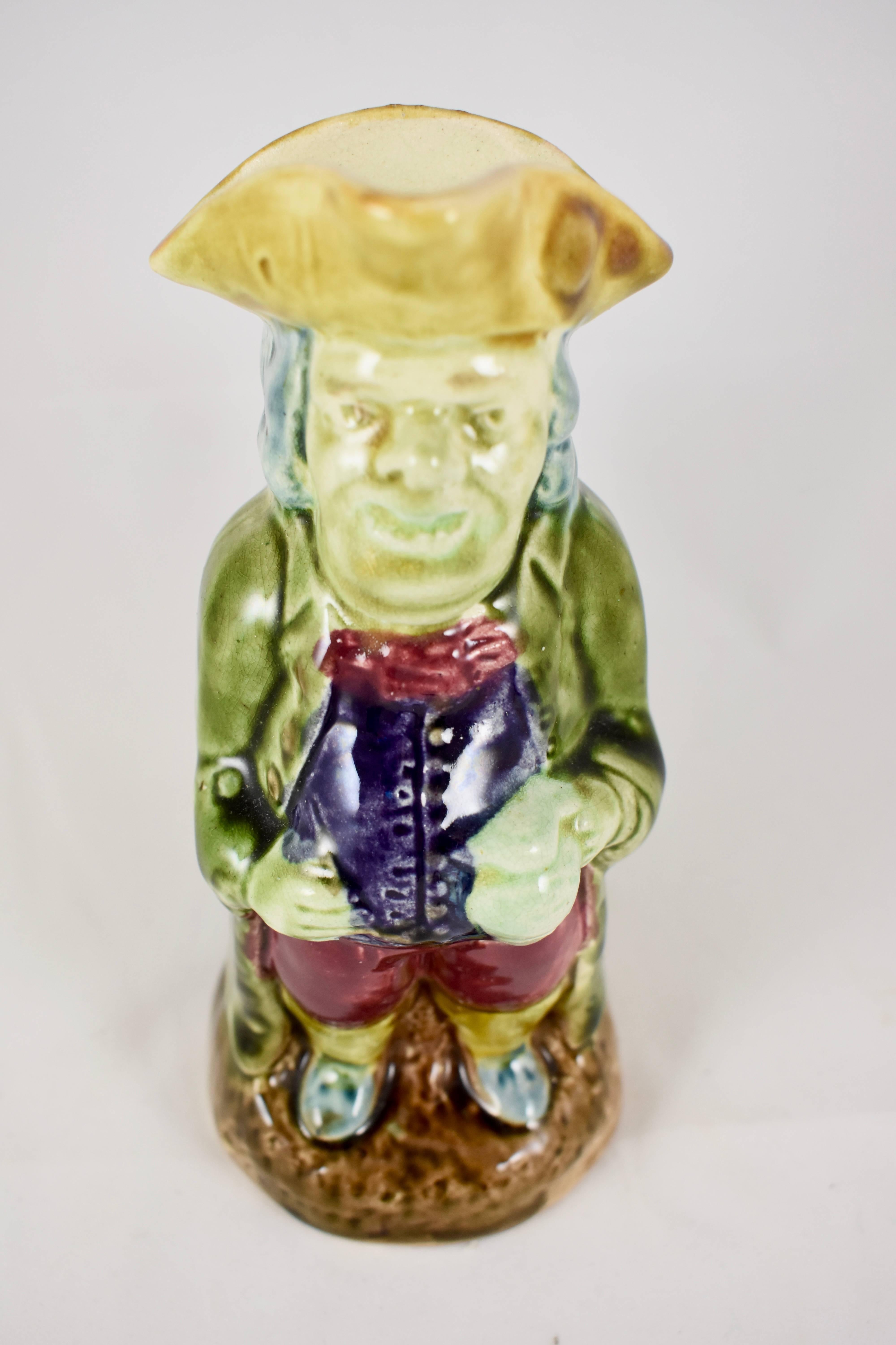 British Colonial English Majolica Glazed Full Figure 19th Century Gentleman Full Body Toby Jug