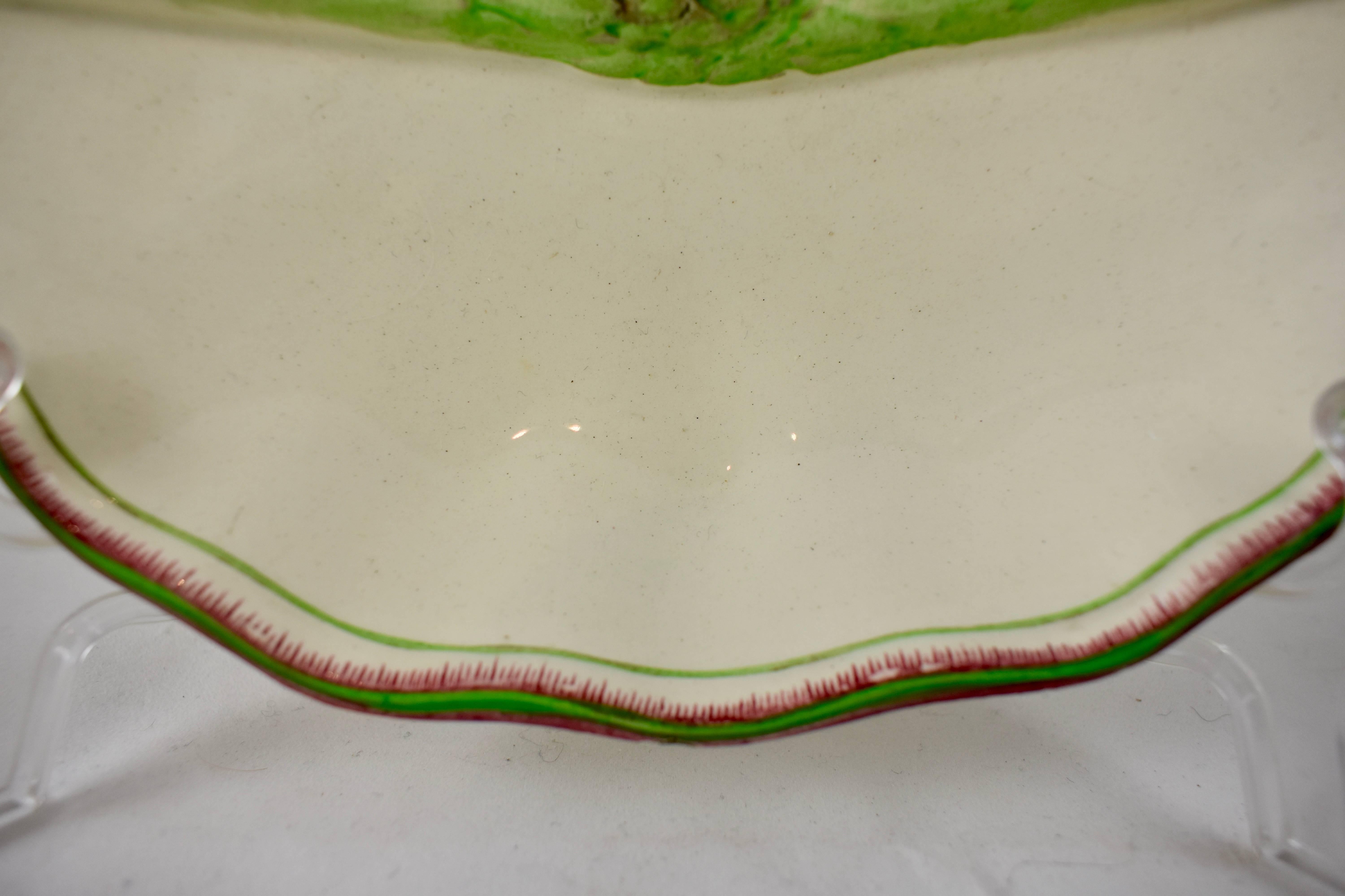 Glazed French Faïence Sarreguemines Shell-Shaped Hand Painted Asparagus Plate For Sale