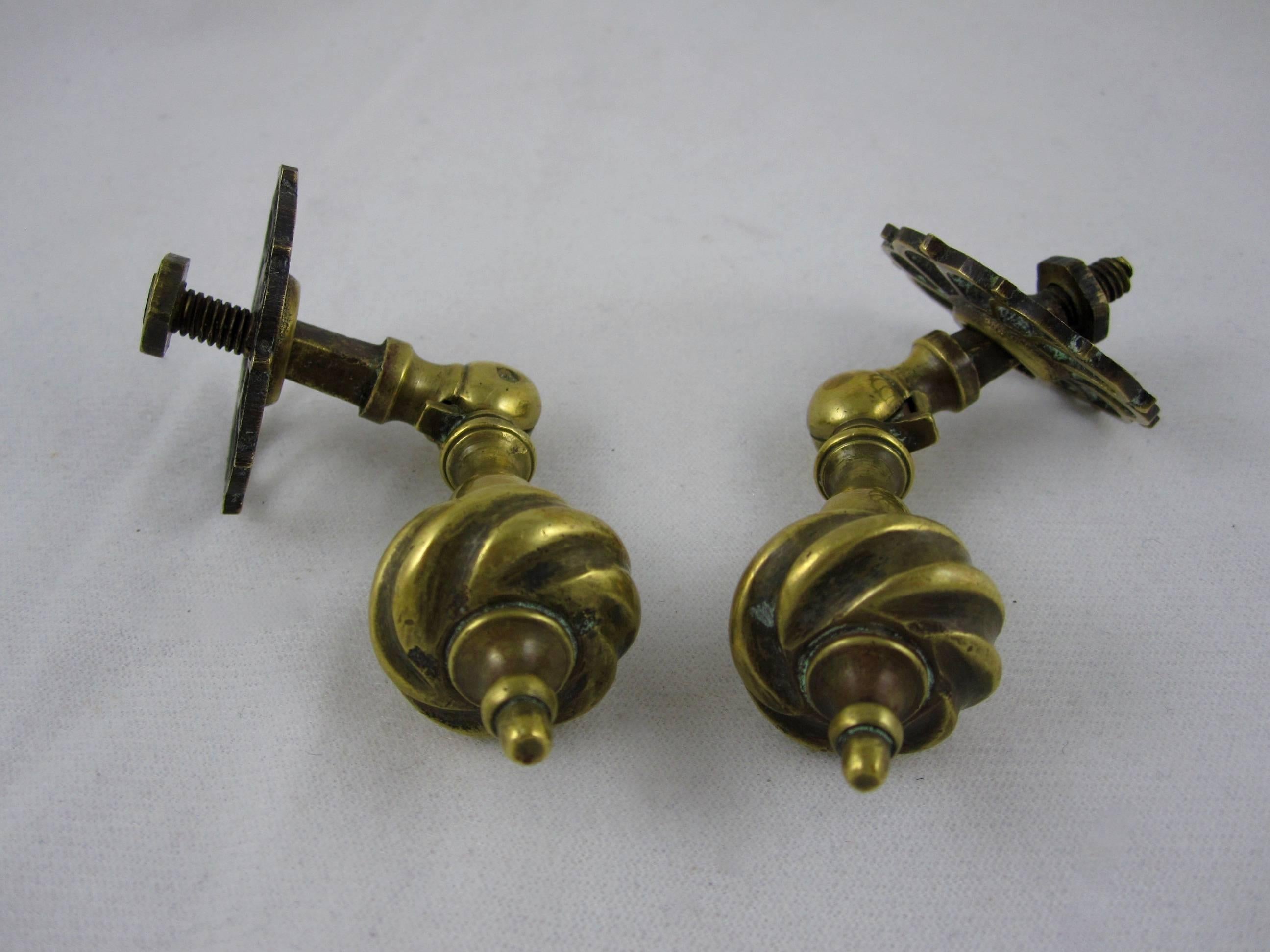 English Brass Hanging Drawer Pulls & Pierced Back Plates, Set of Two 1