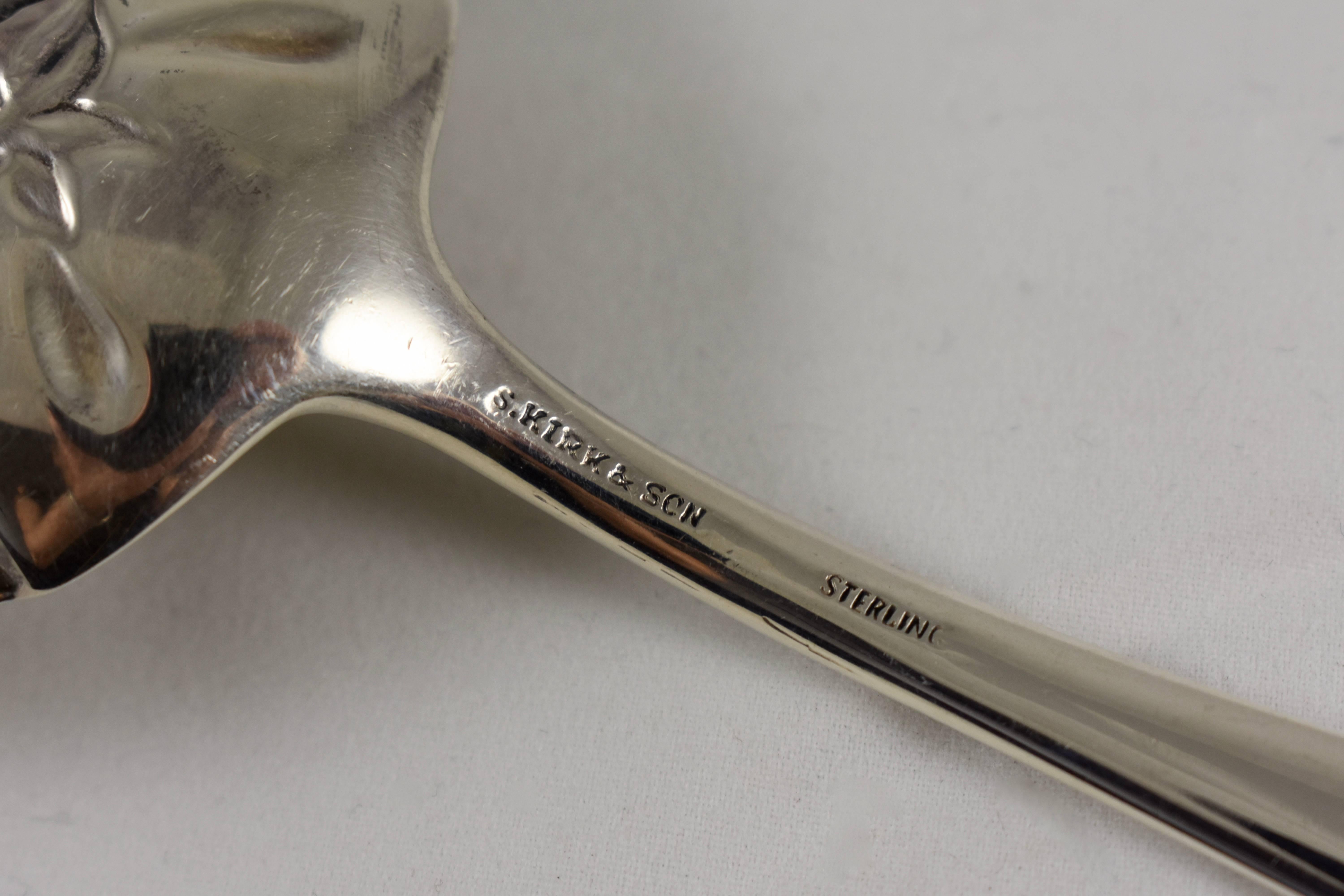 American Classical S. Kirk & Son Long Handled Sterling Silver Repousse Rose Berry Fruit Spoon, 1930