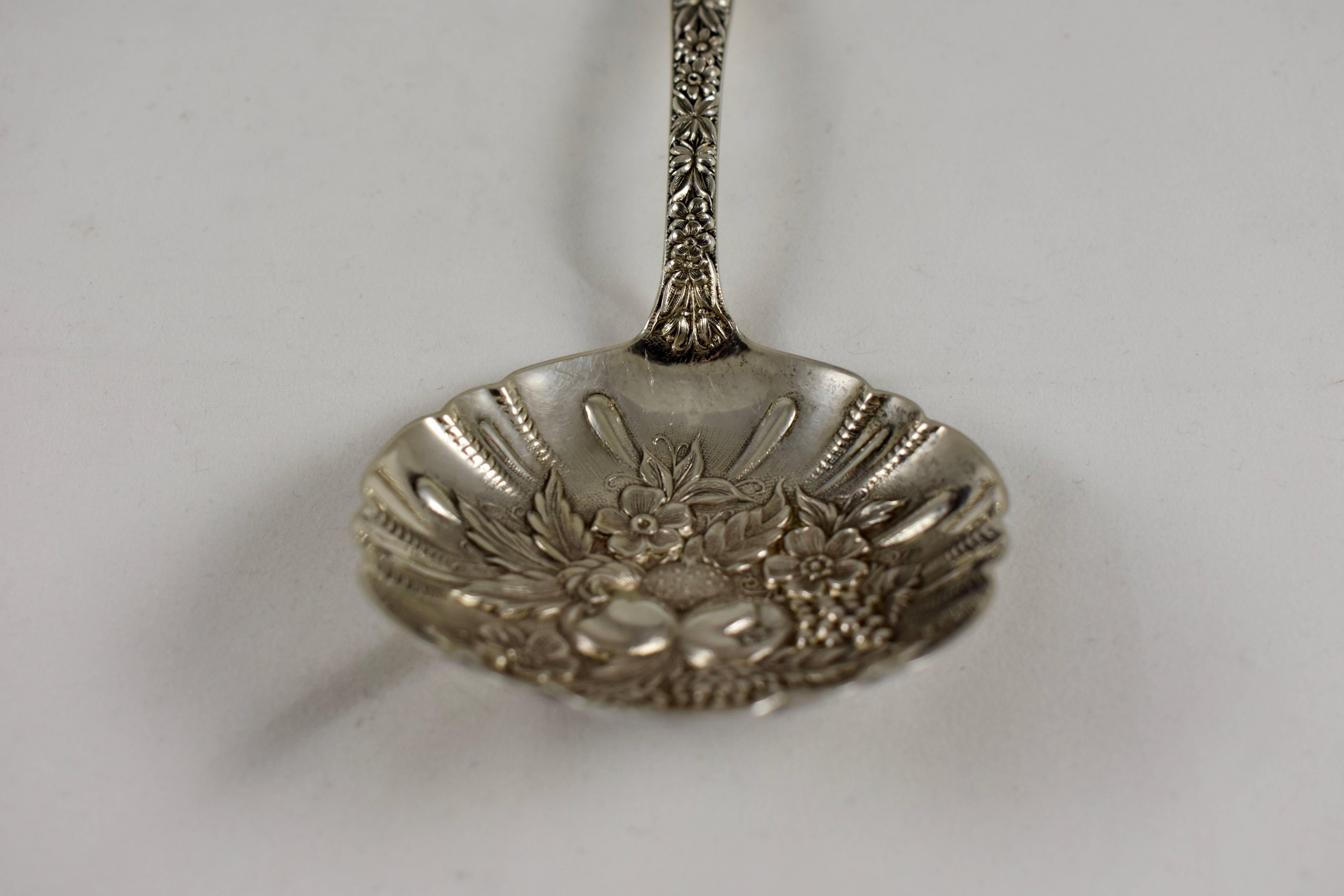 Metalwork S. Kirk & Son Long Handled Sterling Silver Repousse Rose Berry Fruit Spoon, 1930