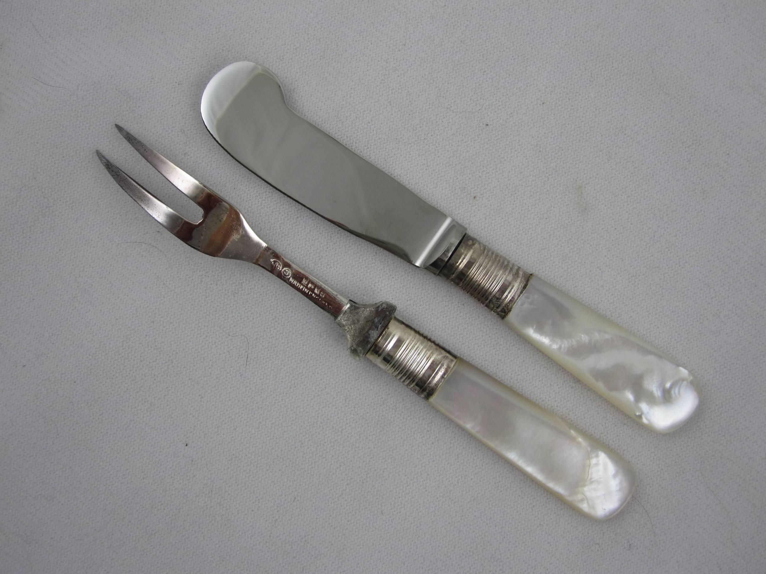 20th Century Sheffield Silver & Pearl Handle Antipasto or Hors d’Oeuvre Spreaders, Set of 12