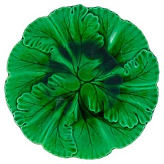 Clairfontaine French Faïence Majolica Glazed Green Botanic Leaf Plate circa 1890