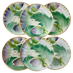 St. Amand Art Nouveau French Majolica Glazed Asparagus & Artichoke Plate