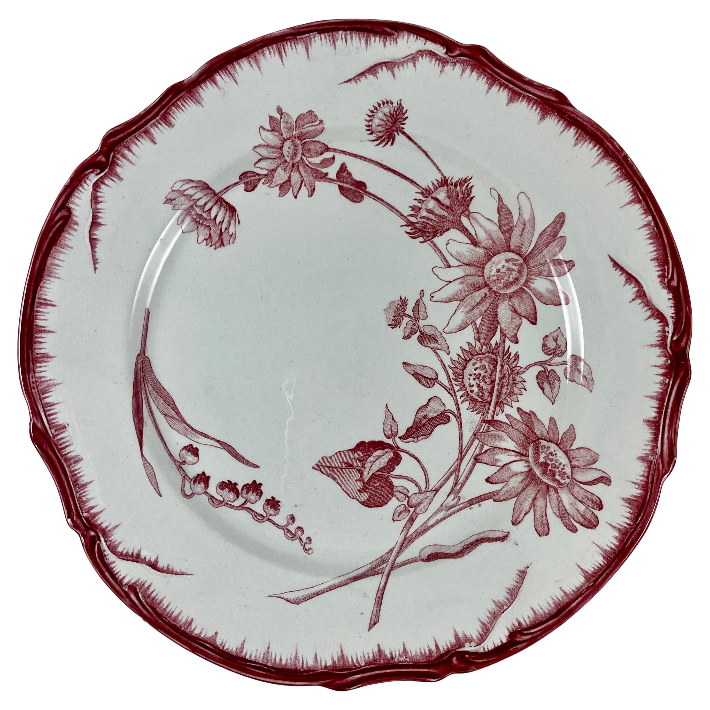 Piatto da portata Creil et Montereau Ironstone Terre De Fer Red 'Tournesol' Sunflower