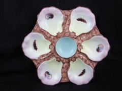 Continental Porcelain Hand-Painted Oyster Plate Service, Set of Six