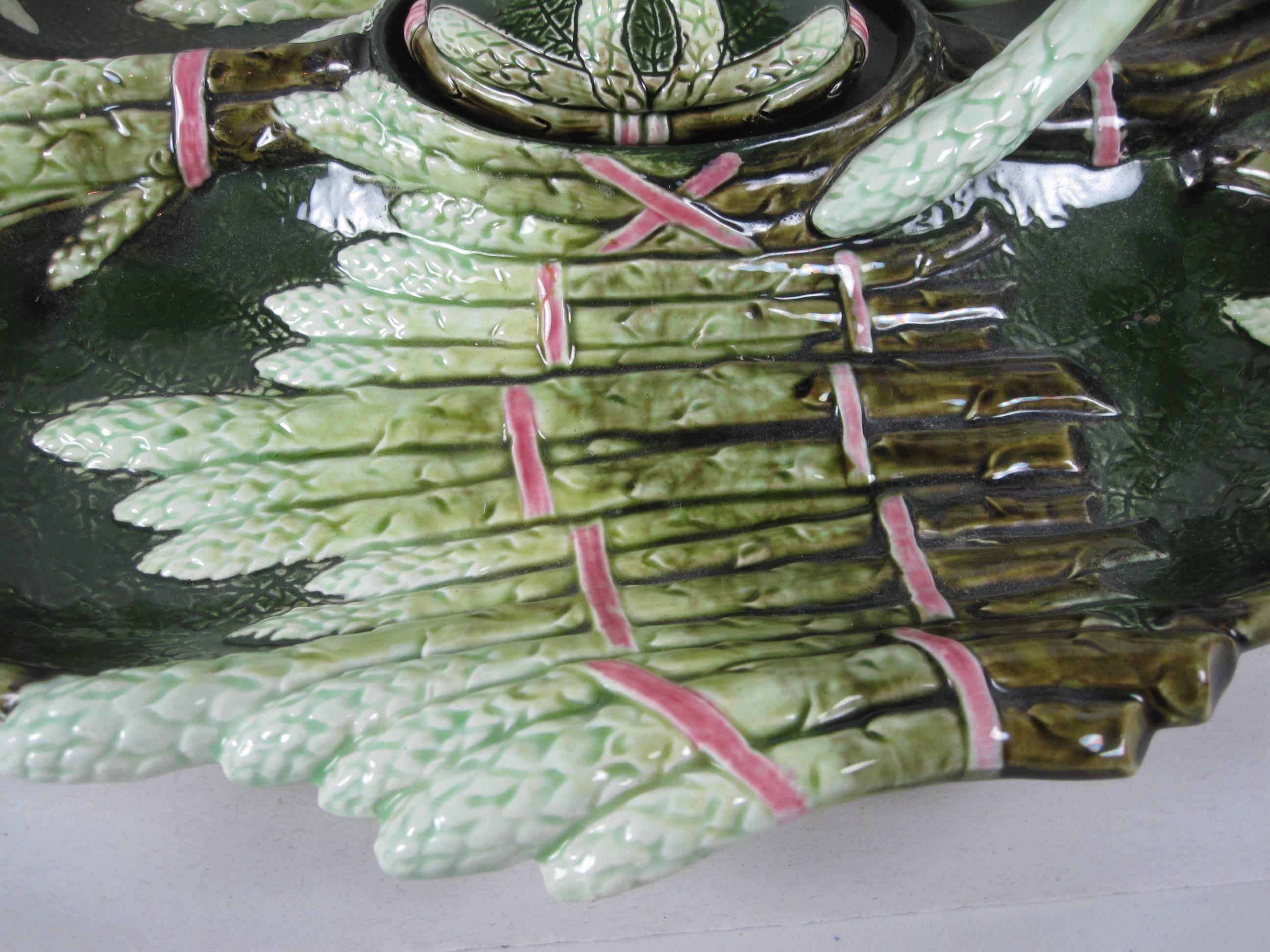 Glazed Julius Dressler Majolica Asparagus Serving Set, Two Pieces