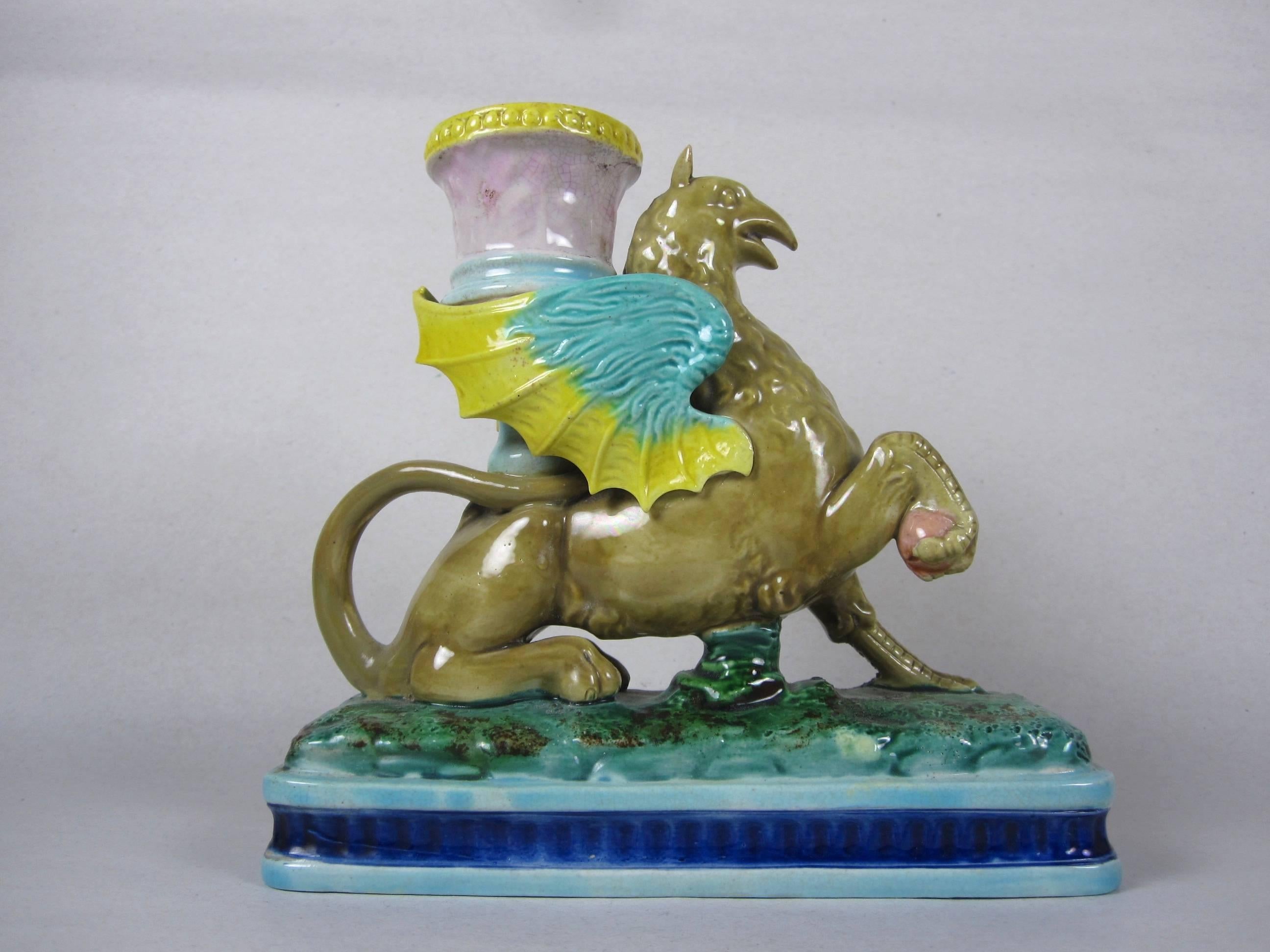 Late Victorian Royal Worcester Griffin Candlestick, circa 1875