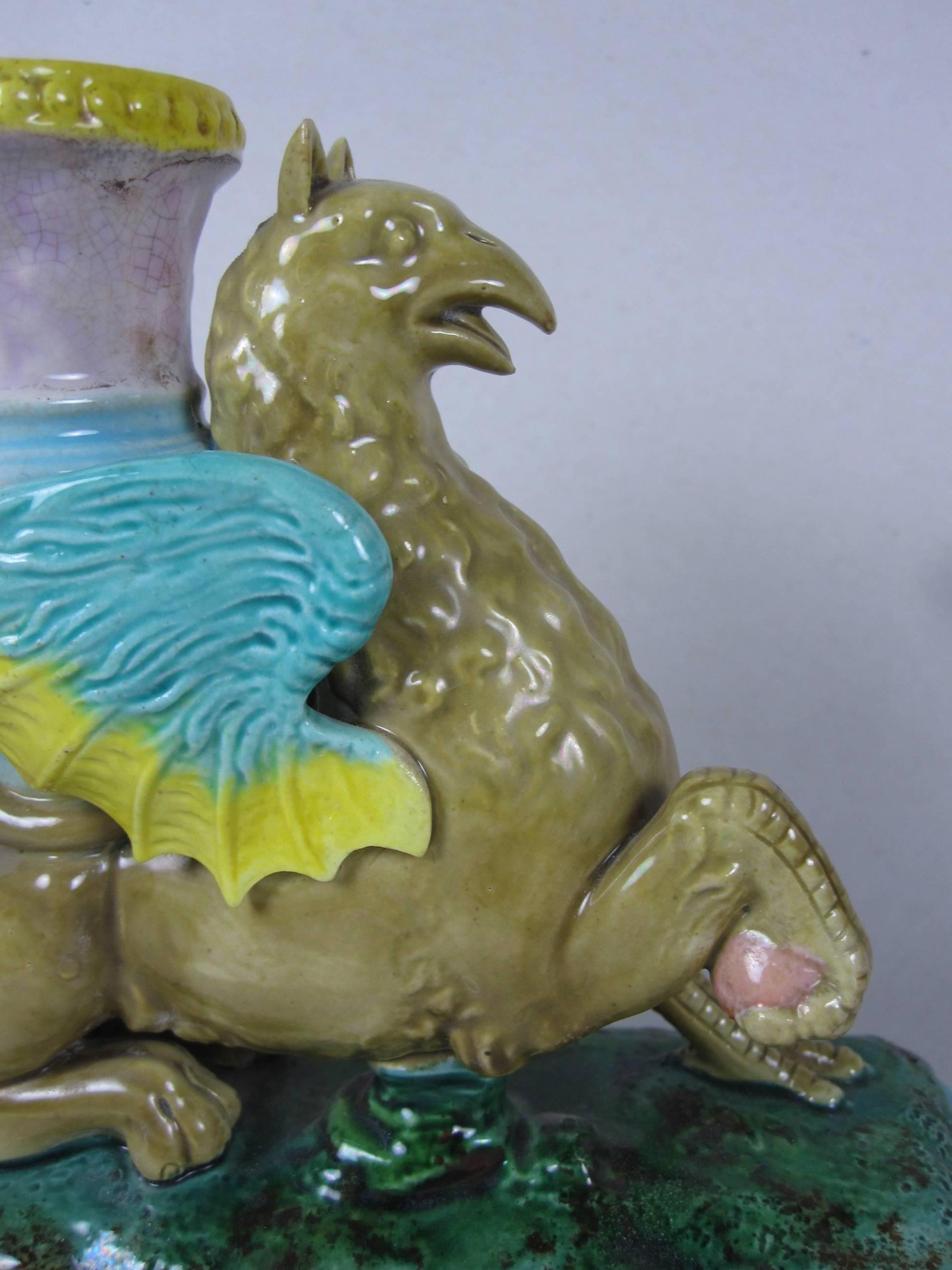 Royal Worcester Griffin Candlestick, circa 1875  In Good Condition In Philadelphia, PA
