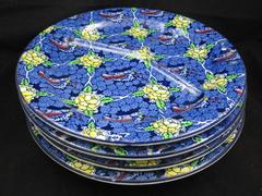 Staffordshire Ironstone Chintz Divided Chop Grill Plates, Set of Four