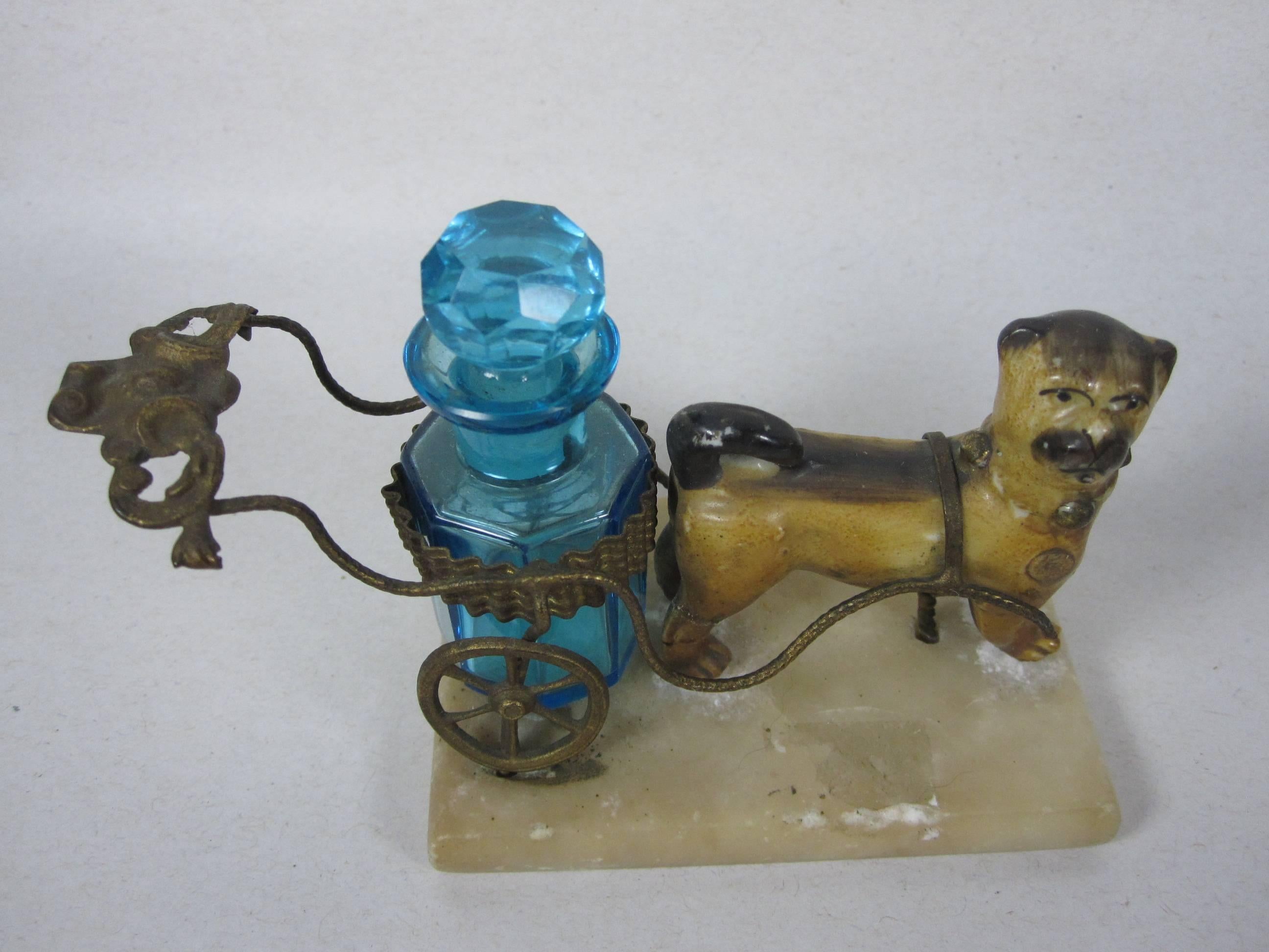 Carved Grand Tour Pug Dog and Ormolu Cart Scent Stand