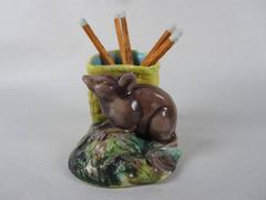 19th Century English Majolica Field Mouse Match Pot