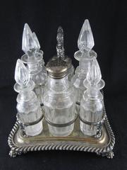 19th Century English Silver Plate and Cut-Glass Cruet Castor Service, 17 pieces