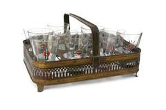 Antique French Cafe Wine Bottle or Glasses Carrier