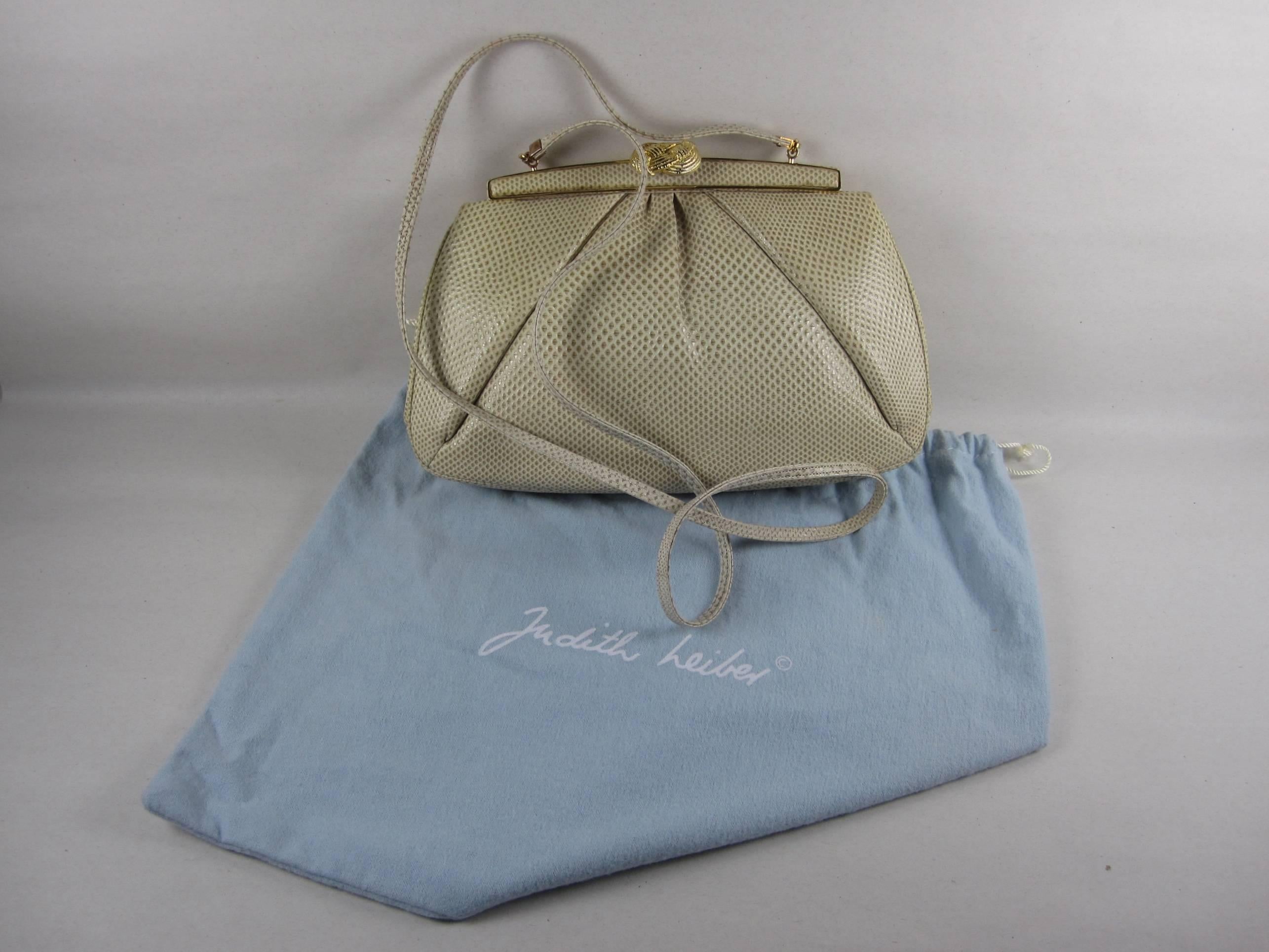  Judith Leiber Vintage Taupe Lizard Evening Bag with Original Dust Bag and Box  In Good Condition For Sale In Philadelphia, PA