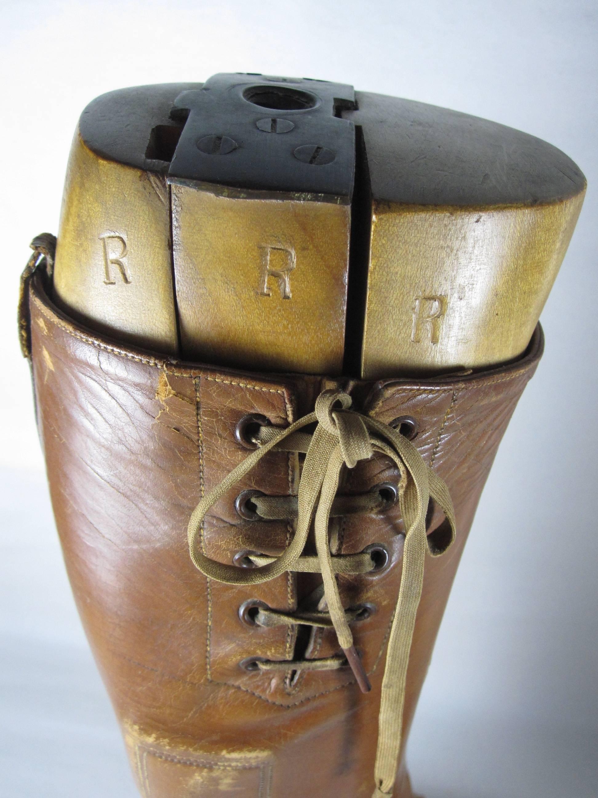 Hand-Crafted Edwardian English Equestrian Riding Boots with Original Wooden Trees
