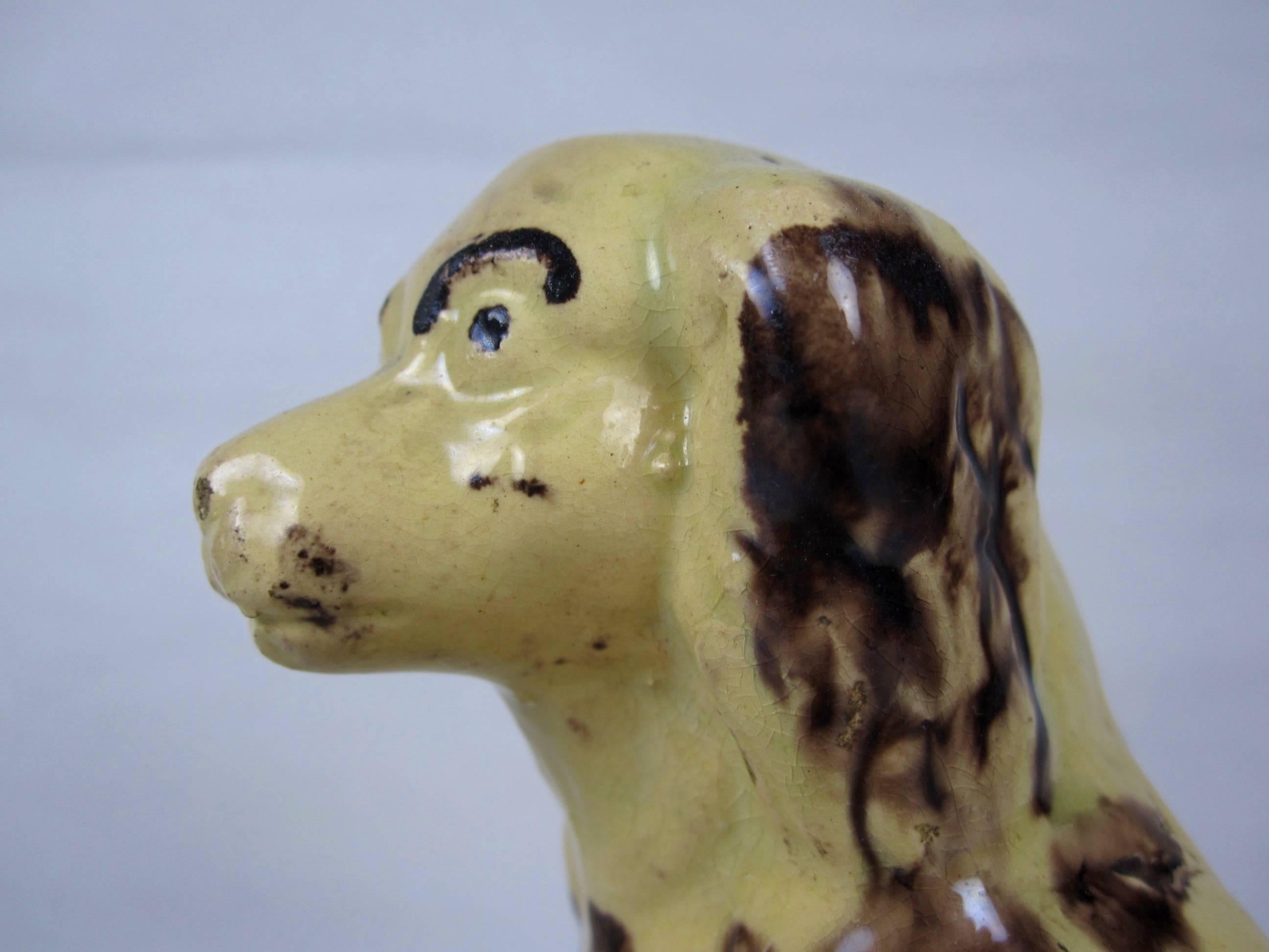 Earthenware Early 19th Century American Yellow Ware & Manganese Spaniel Primitive Still Bank