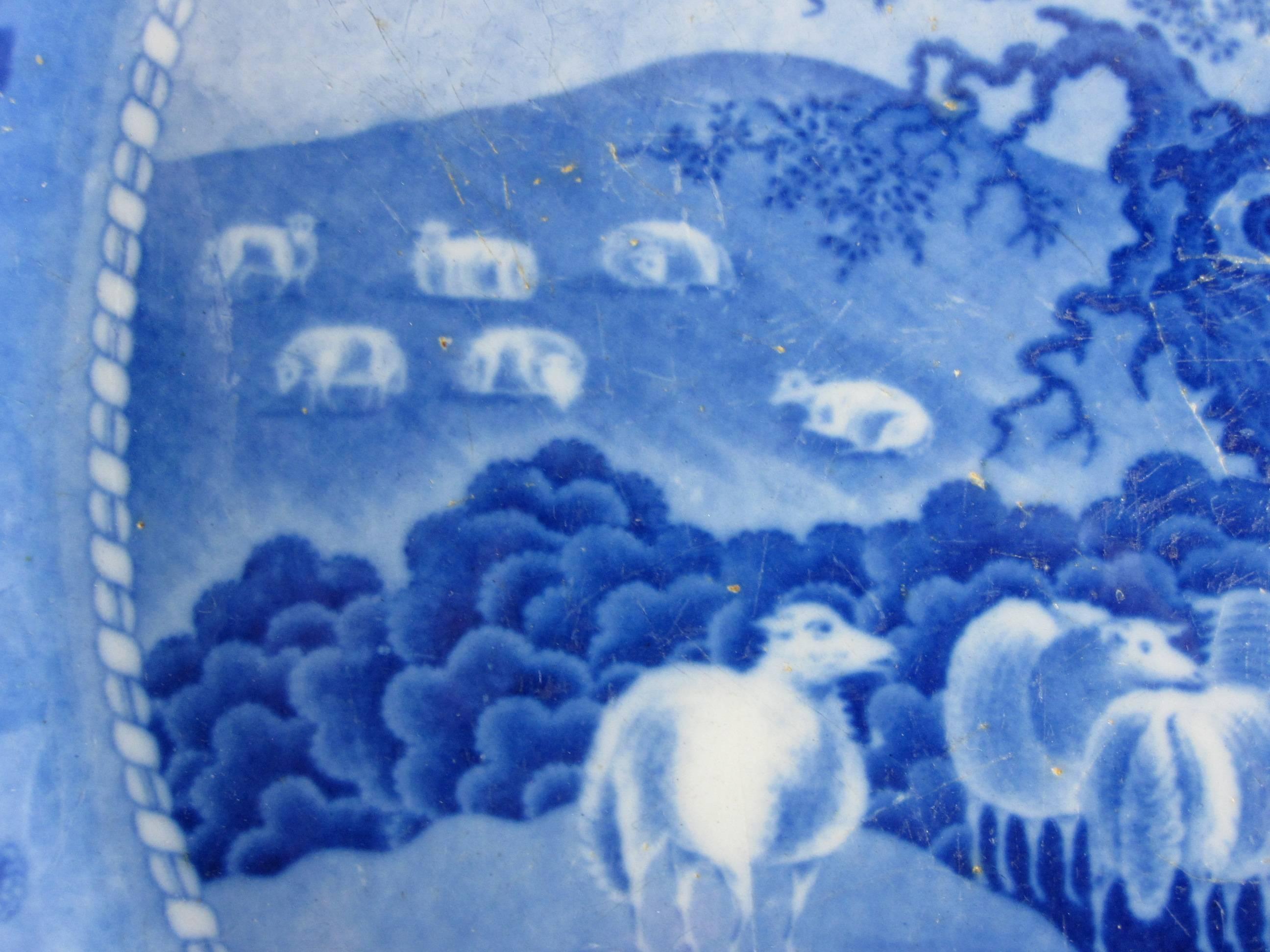 Romantic Oversize Staffordshire Blue/White Transferware 'Piping Shepherd' Platter
