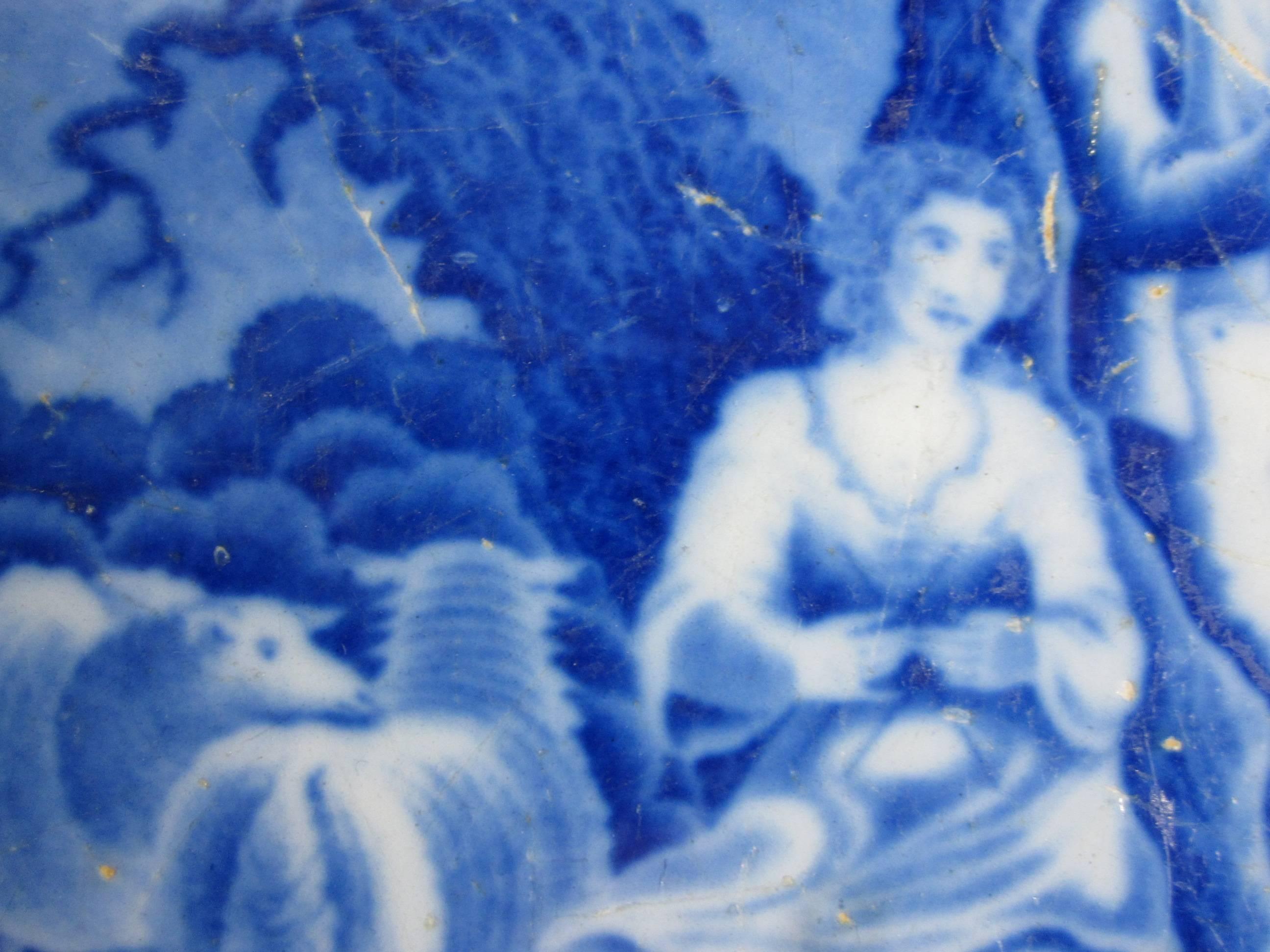 English Oversize Staffordshire Blue/White Transferware 'Piping Shepherd' Platter