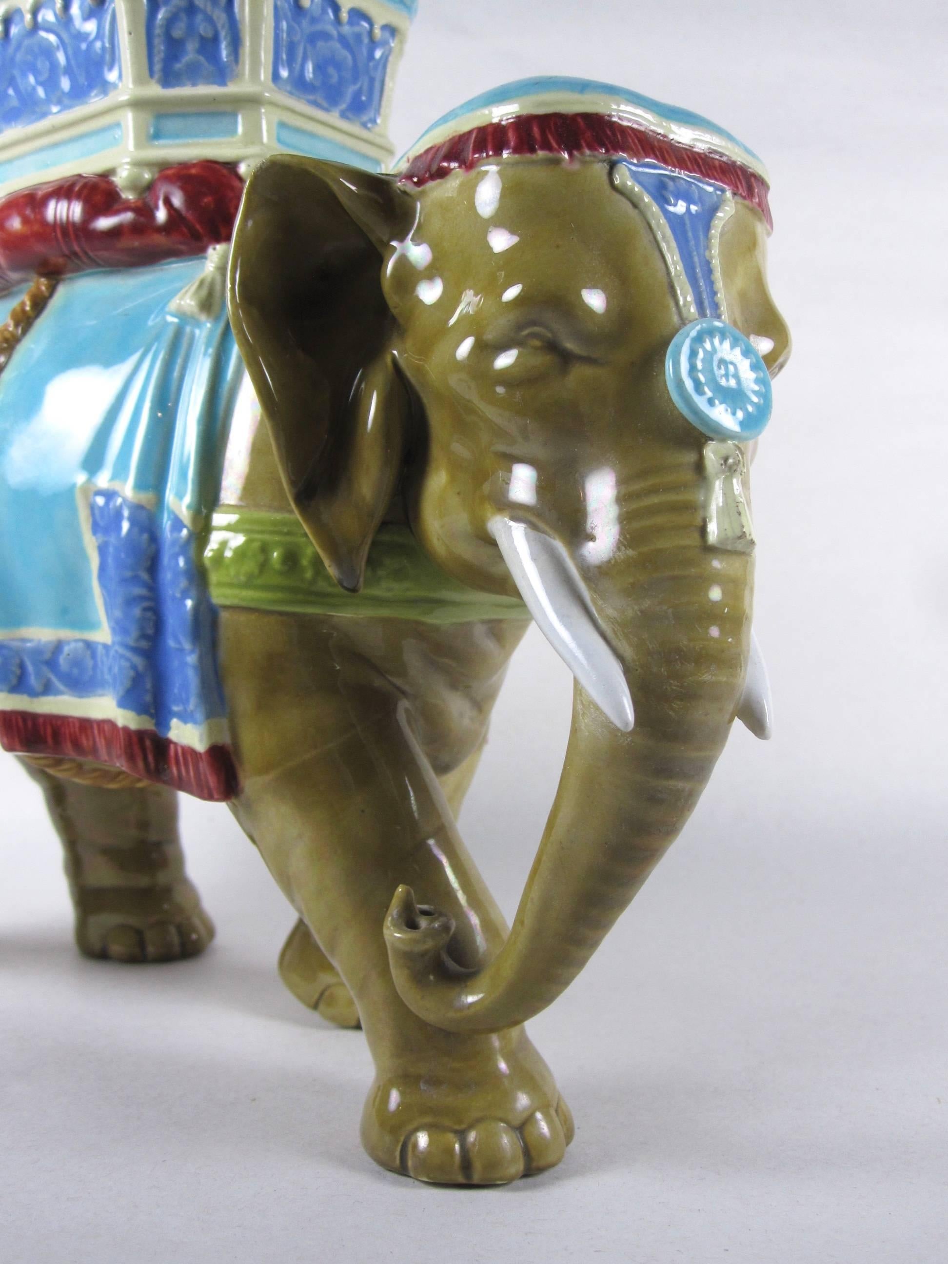 Royal Worcester Hadley Majolica Ceremonial Elephant Vase, circa 1865 In Excellent Condition In Philadelphia, PA