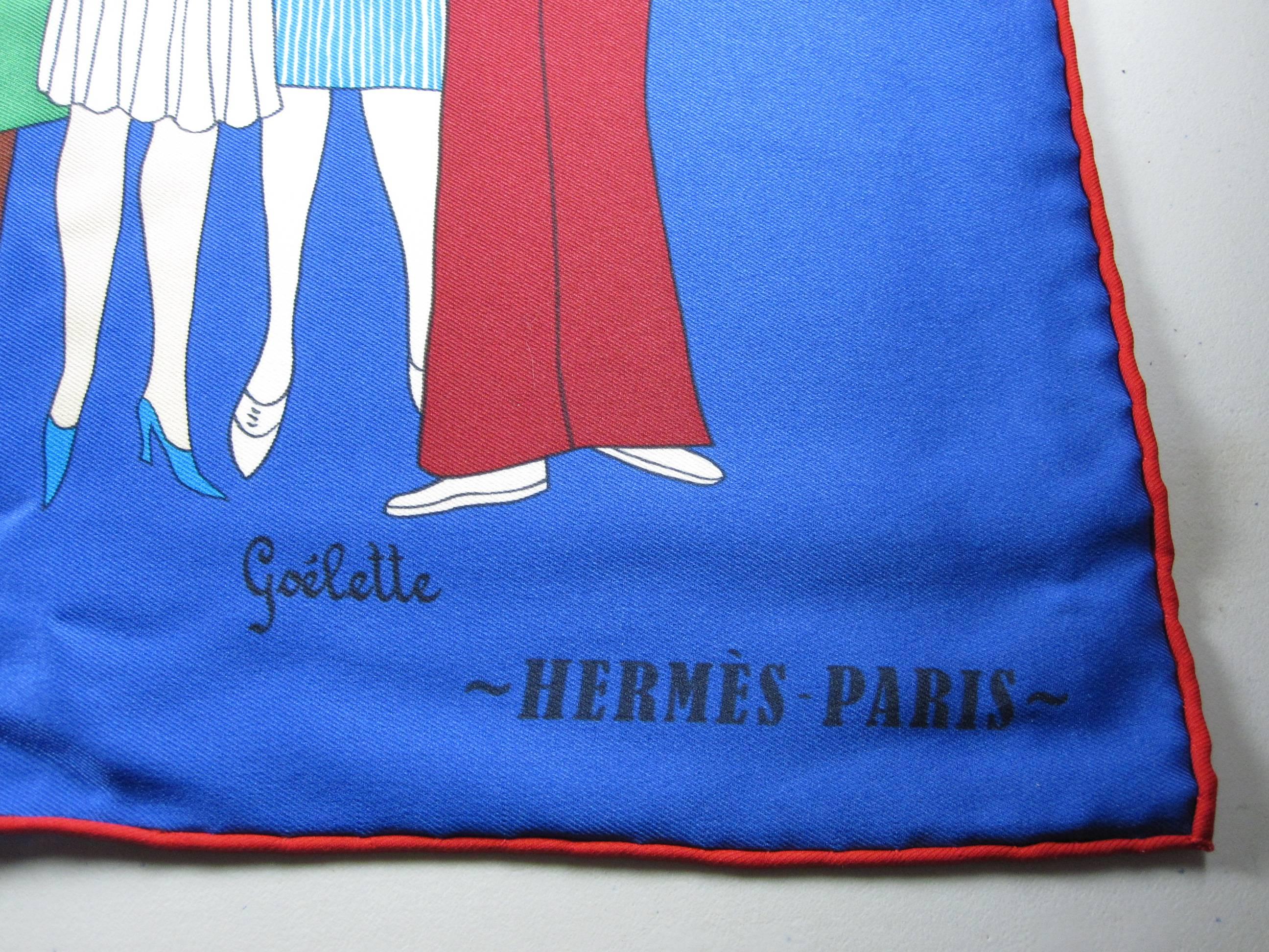 French Hermes Vintage Les Sportives Scarf 70 Gitane Bleu, Original Tag and Packaging