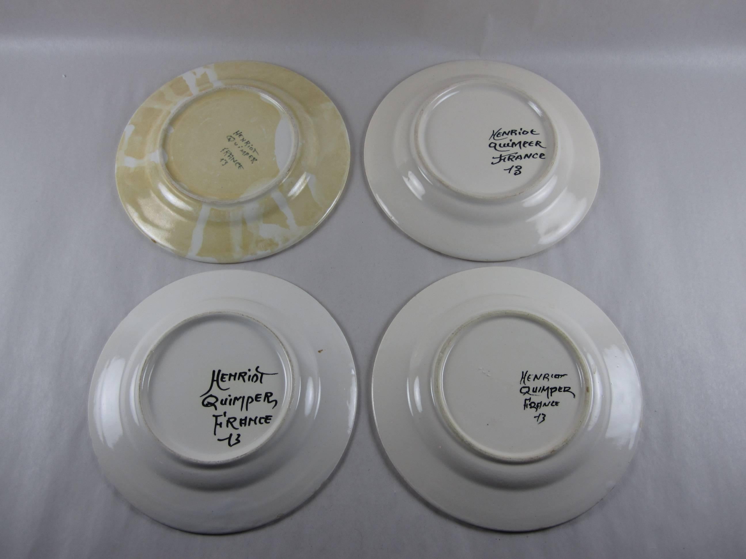 Vintage French Henriot Quimper Faience Petit Breton Small Plates, Set of Eight 2
