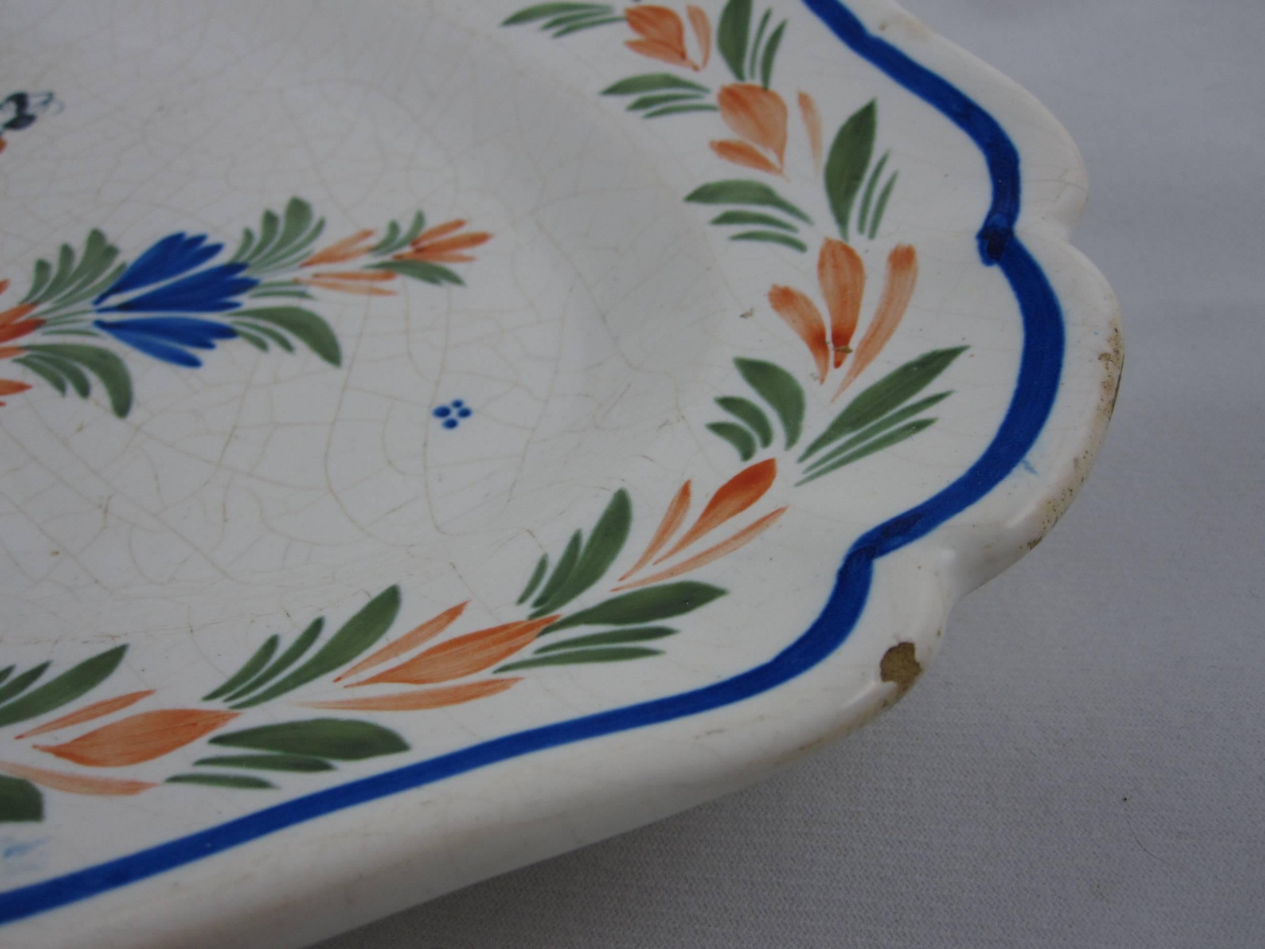 Mid-20th Century French Faïence Quimper Couronnes Border Large Hanging Deep Dish Breton Platter