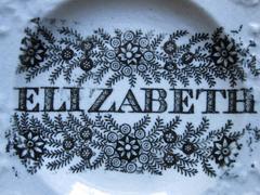 19th Century Staffordshire Pearlware Transfer Childs Name Plate, Elizabeth