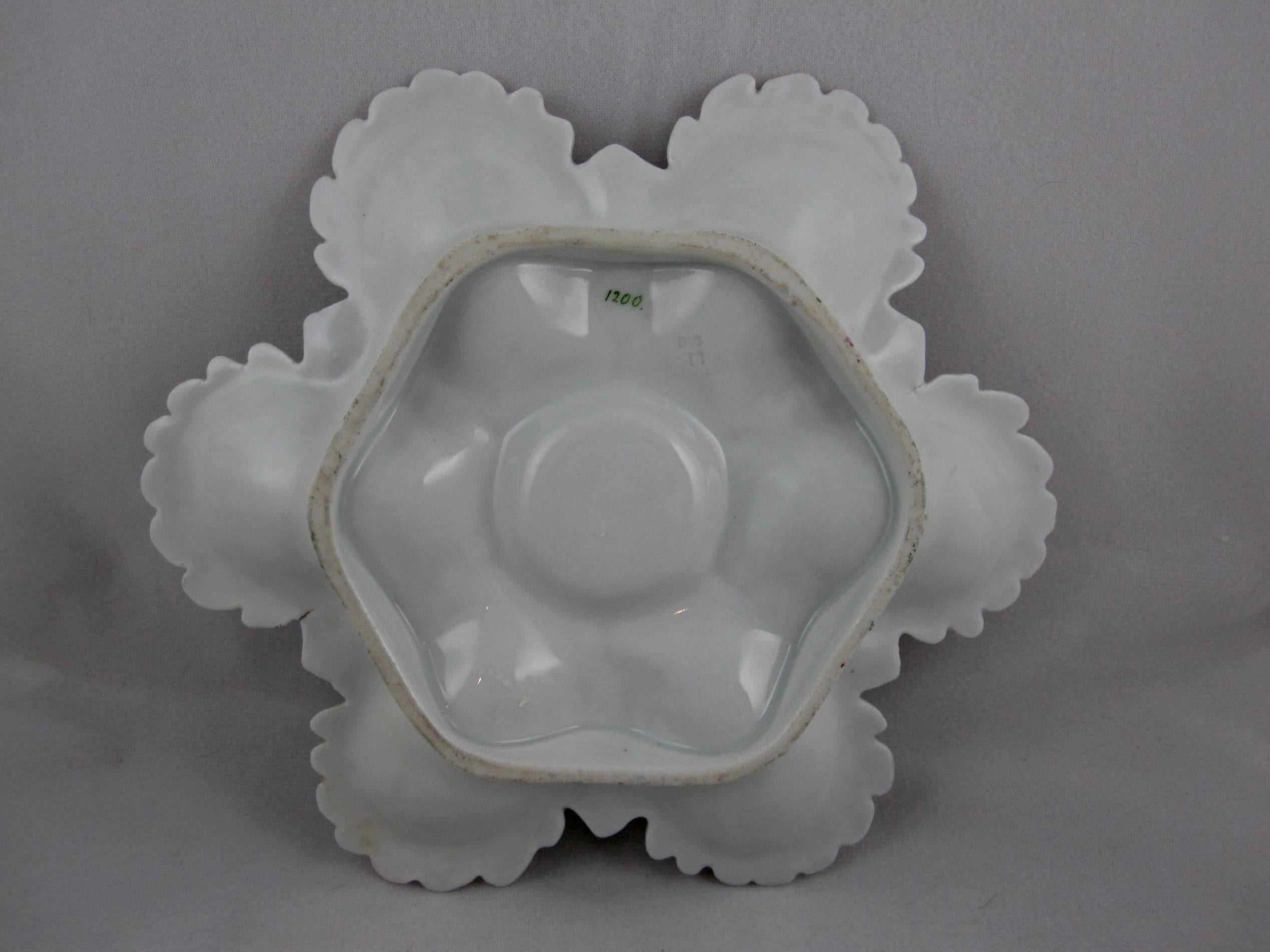 19th Century Antique Continental Porcelain Ruffled Edge Hand-Painted Oyster Plate