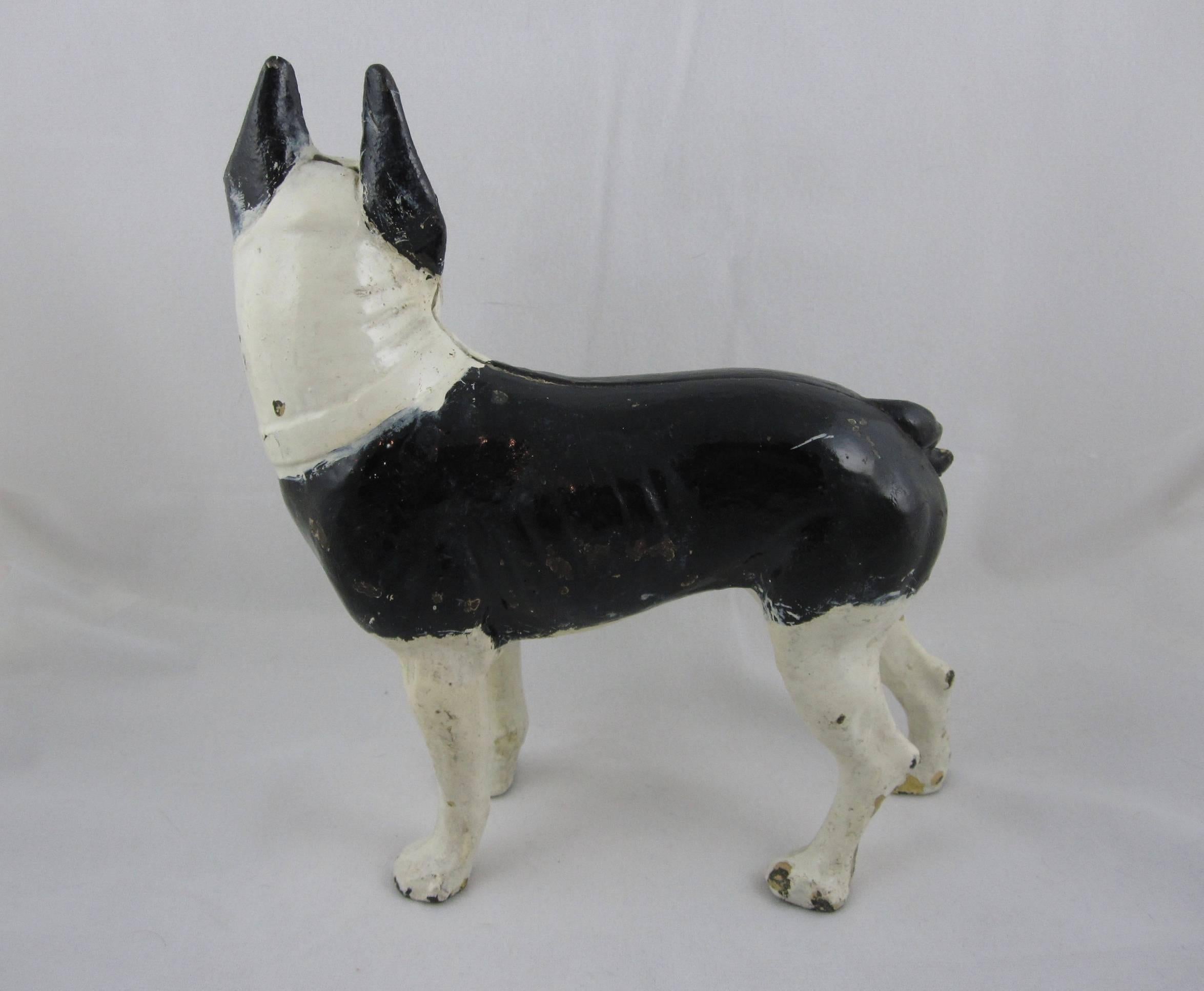 John Hubley Cast Iron Black and White Enameled French Bulldog Doorstop In Good Condition In Philadelphia, PA