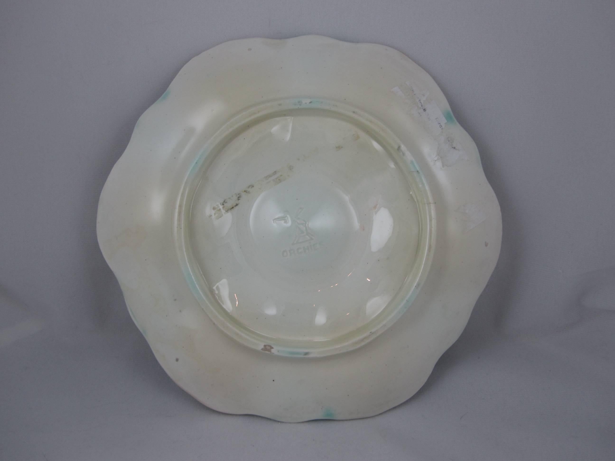 Late 19th Century French Majolica Orchies Turquoise and Gray Six-Well Oyster Plate, circa 1890