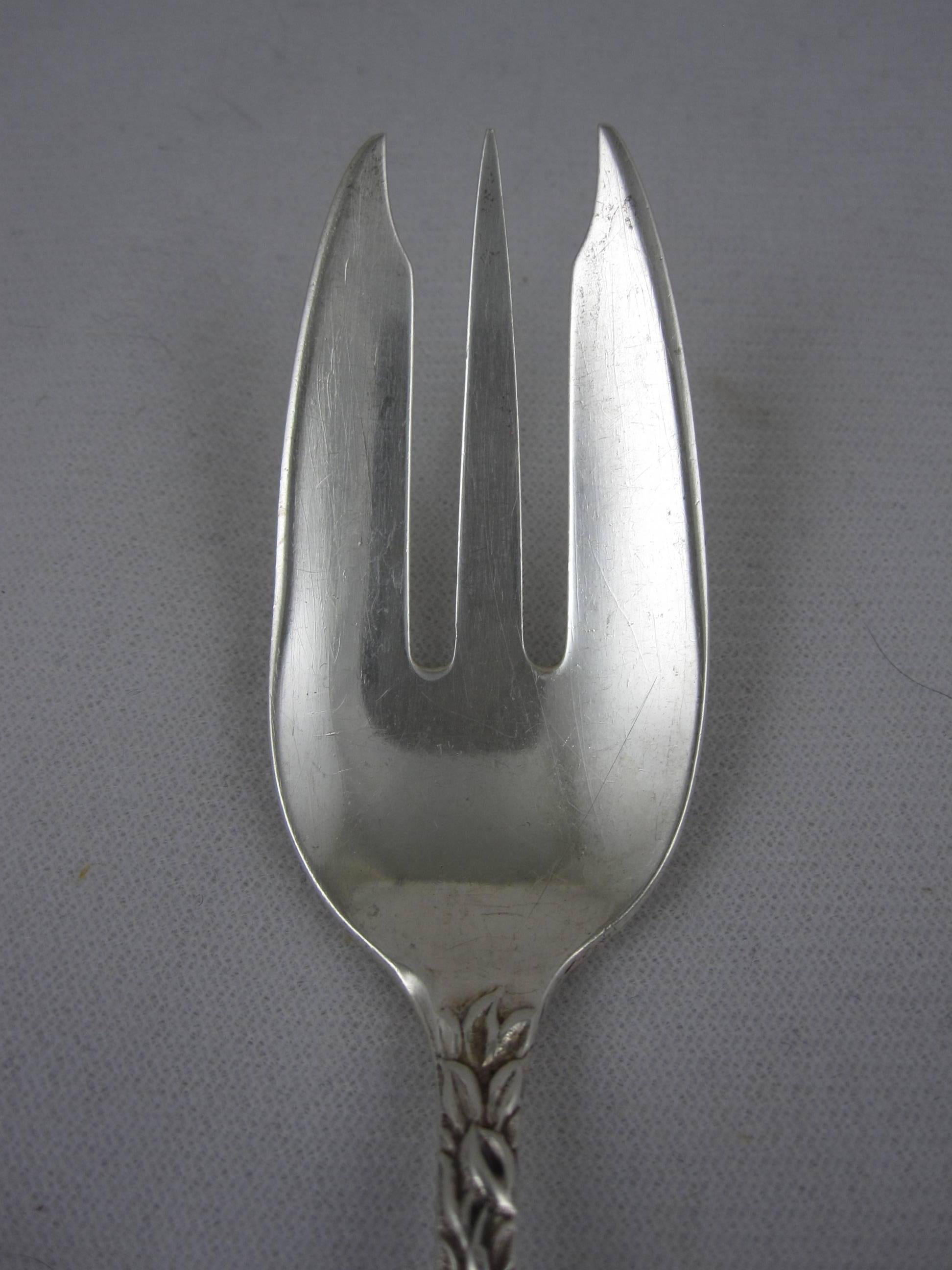 American Hennegan, Bates Co. Sterling Silver Schofield Hand Chased Rose Salad Forks S/6 For Sale