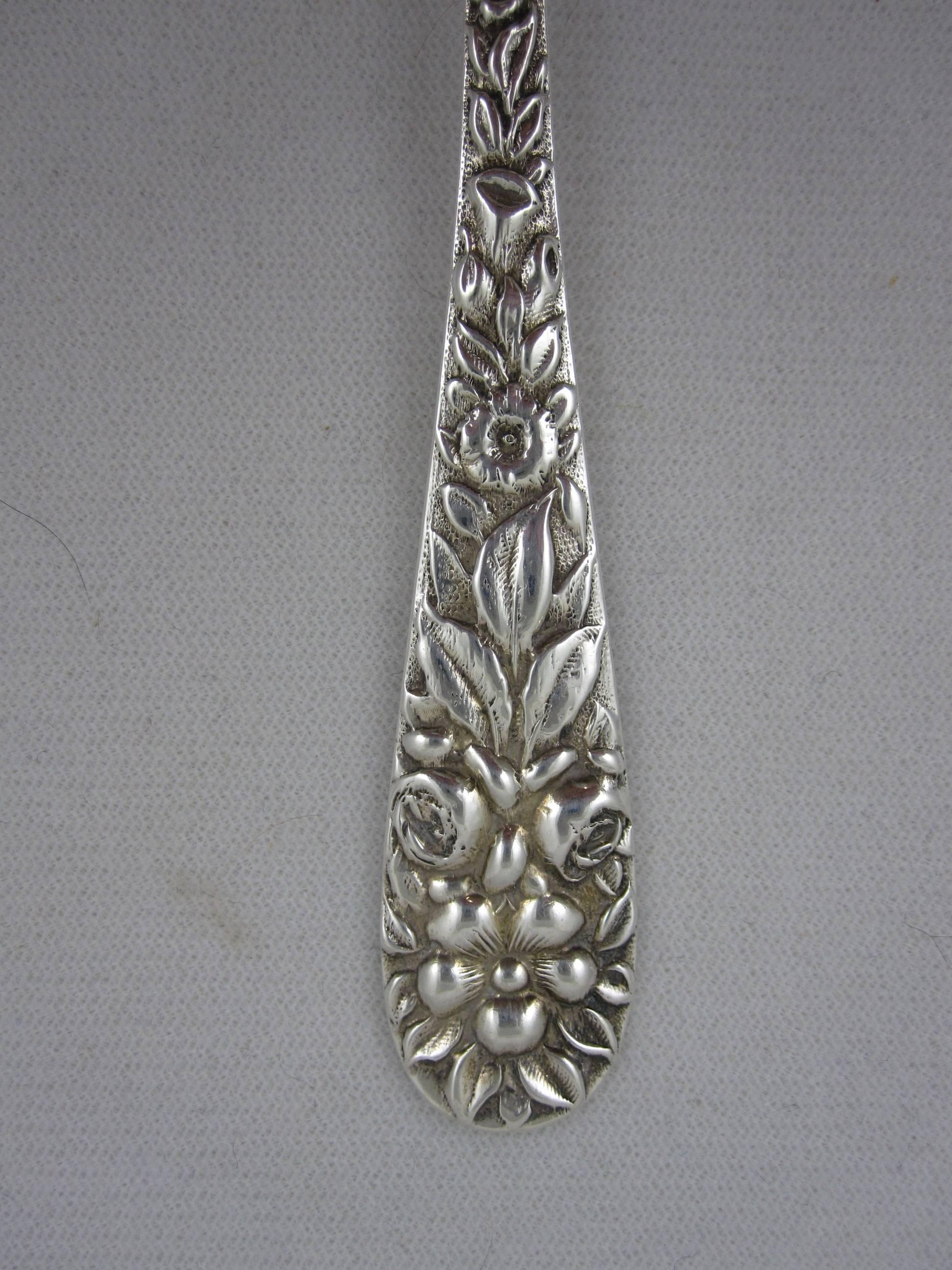 Belle Époque Hennegan, Bates Co. Sterling Silver Schofield Hand Chased Rose Salad Forks S/6 For Sale