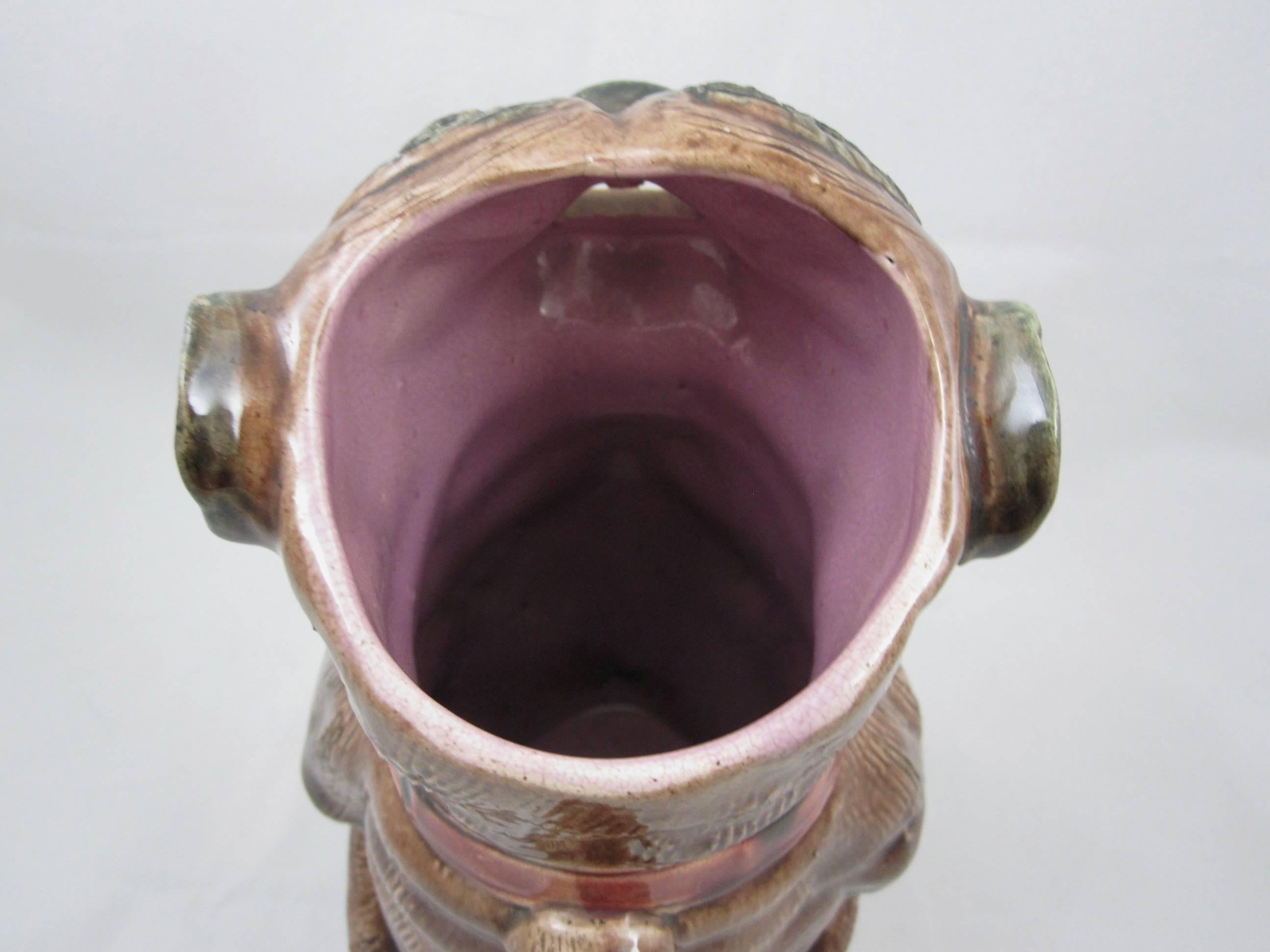 Earthenware 19th Century English Staffordshire Majolica Glazed Seated Pug Dog Pitcher