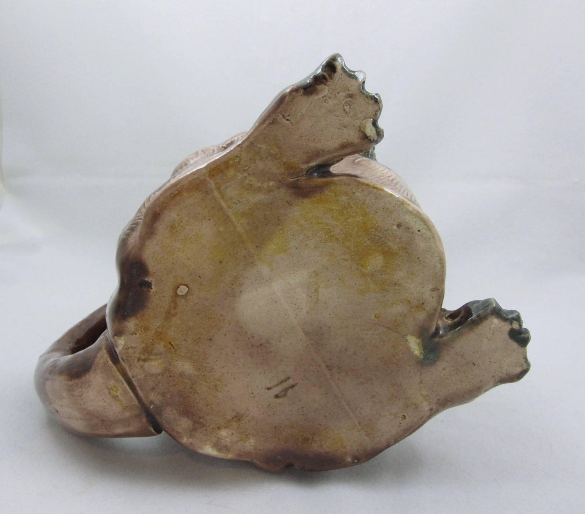 19th Century English Staffordshire Majolica Glazed Seated Pug Dog Pitcher 1