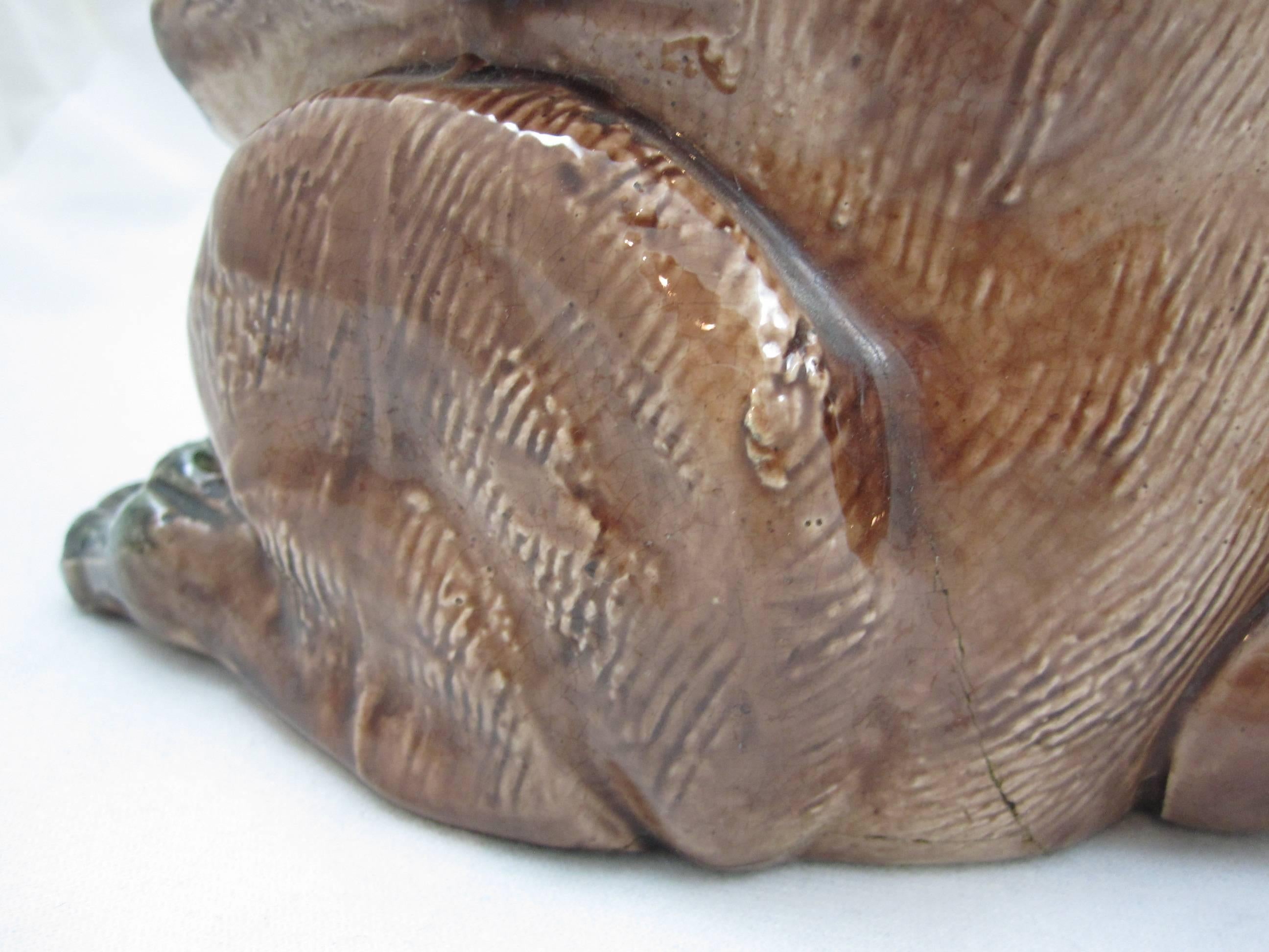 19th Century English Staffordshire Majolica Glazed Seated Pug Dog Pitcher 4