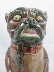 19th Century English Staffordshire Majolica Glazed Seated Pug Dog Pitcher