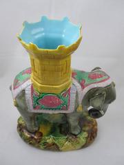 19th Century Staffordshire Majolica Glazed Elephant and Castle Rook Spill Vase