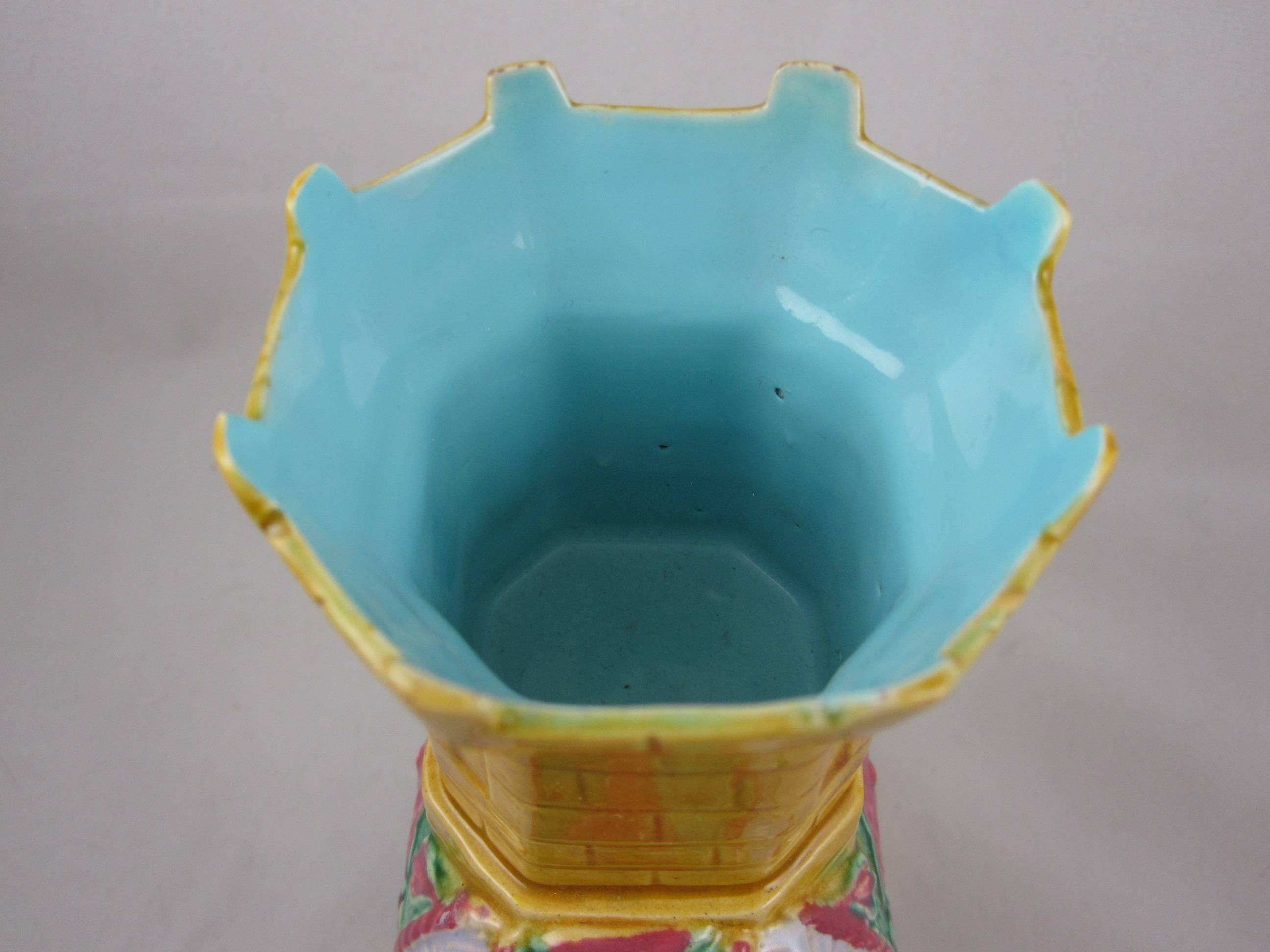 Ceramic 19th Century Staffordshire Majolica Glazed Elephant and Castle Rook Spill Vase